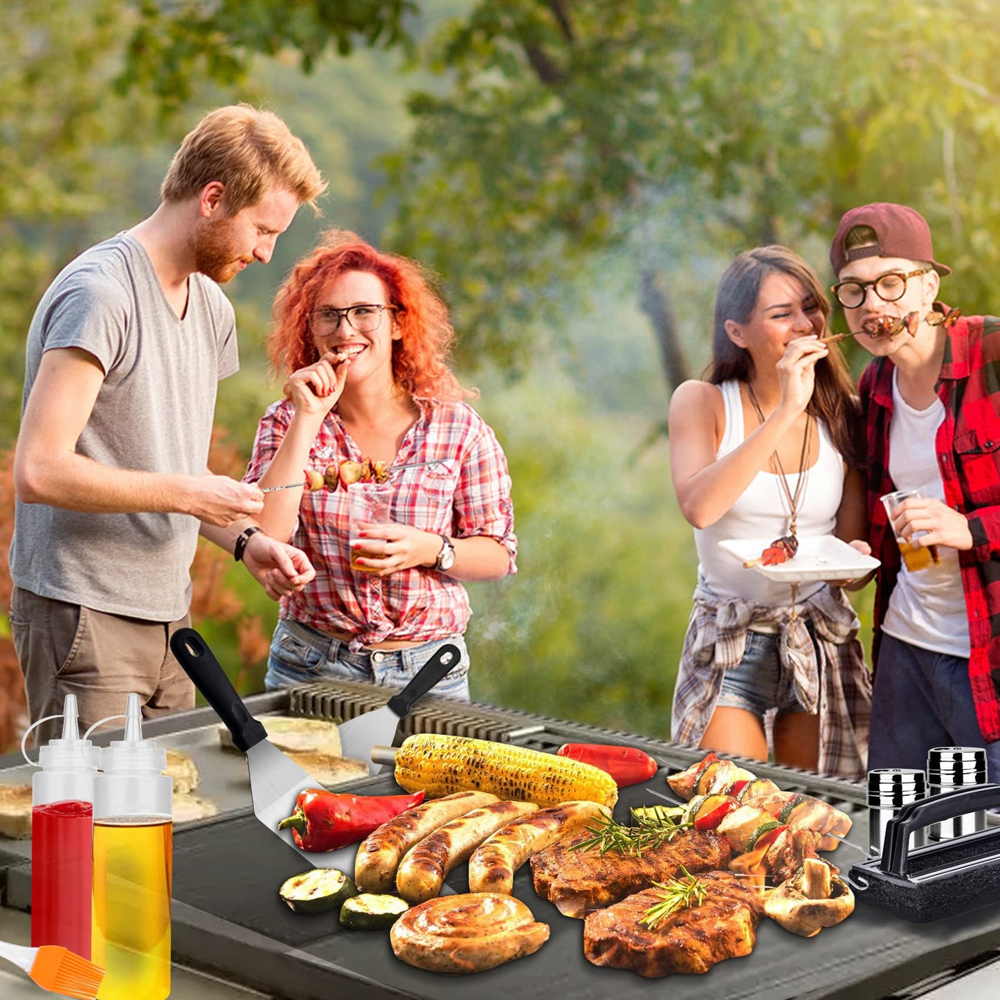 Bbcuepro 24 PCS Griddle Accessories Kit - Stainless Steel Flat Top Grill Spatula Kit for Outdoor Barbecue Teppanyaki Camping Cooking, Blackstone and Camp Chef - Professional Grill BBQ Spatula Set