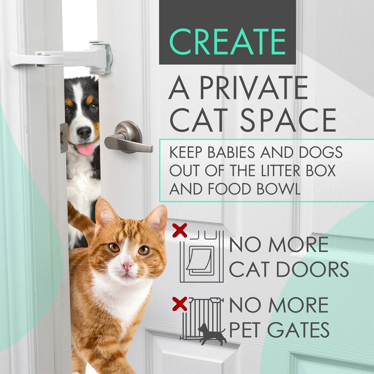 DOORWING Portable Door Lock. No Adhesive. No Door Damage. Adjustable Door Latch for Baby Proofing. Easy Alternative to Baby Gate, Dog Gate & Cat Door. Let Cats In. Keep Kids/Dogs Out of Cat Litter Box
