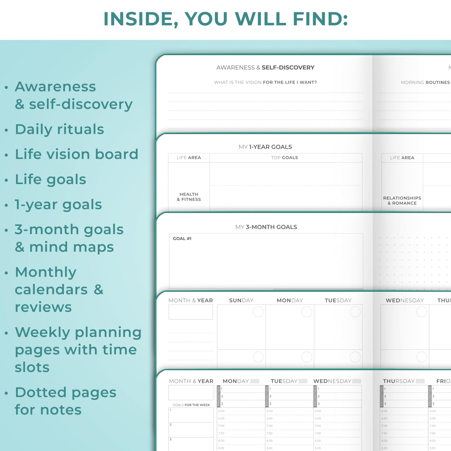 Clever Fox Planner Schedule – Weekly & Monthly Life Planner with Time Slots, Appointment book, and Daily Organizer to Increase Productivity, Undated, A5 (5.8″x8.3″) Hardcover, Lasts 1 Year, Turquoise