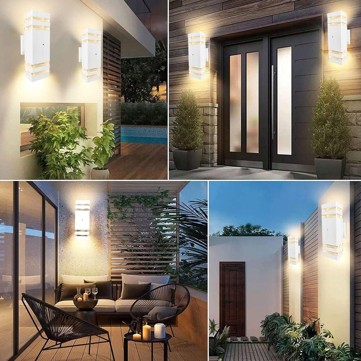 White Dusk to Dawn Sensor Outdoor Wall Lights, RETRELMP Up and Down Lights Outdoor Wall Mount Light, Aluminum Exterior Wall Sconces Waterproof Outside Lights for Porch Hallway Patio 2 Pack…