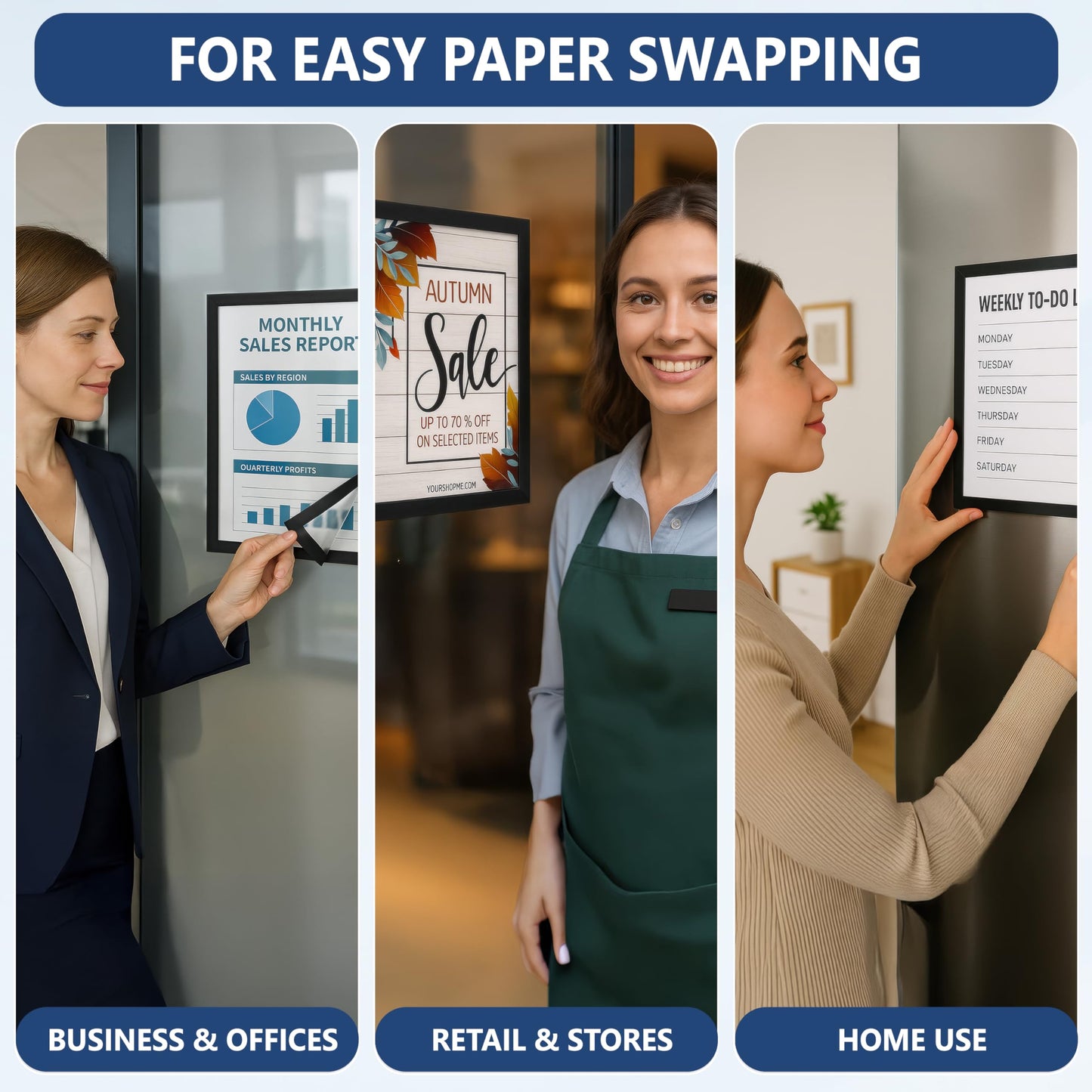 12 Pack Magnetic Sign Holder 8.5 x 11 with Adhesive Back - Magnetics Poster Frame & Magnetic Paper Holder - Reusable Adhesive Frames 8.5x11 - Magnet Frame for Wall Windows - Magnet Document Holders