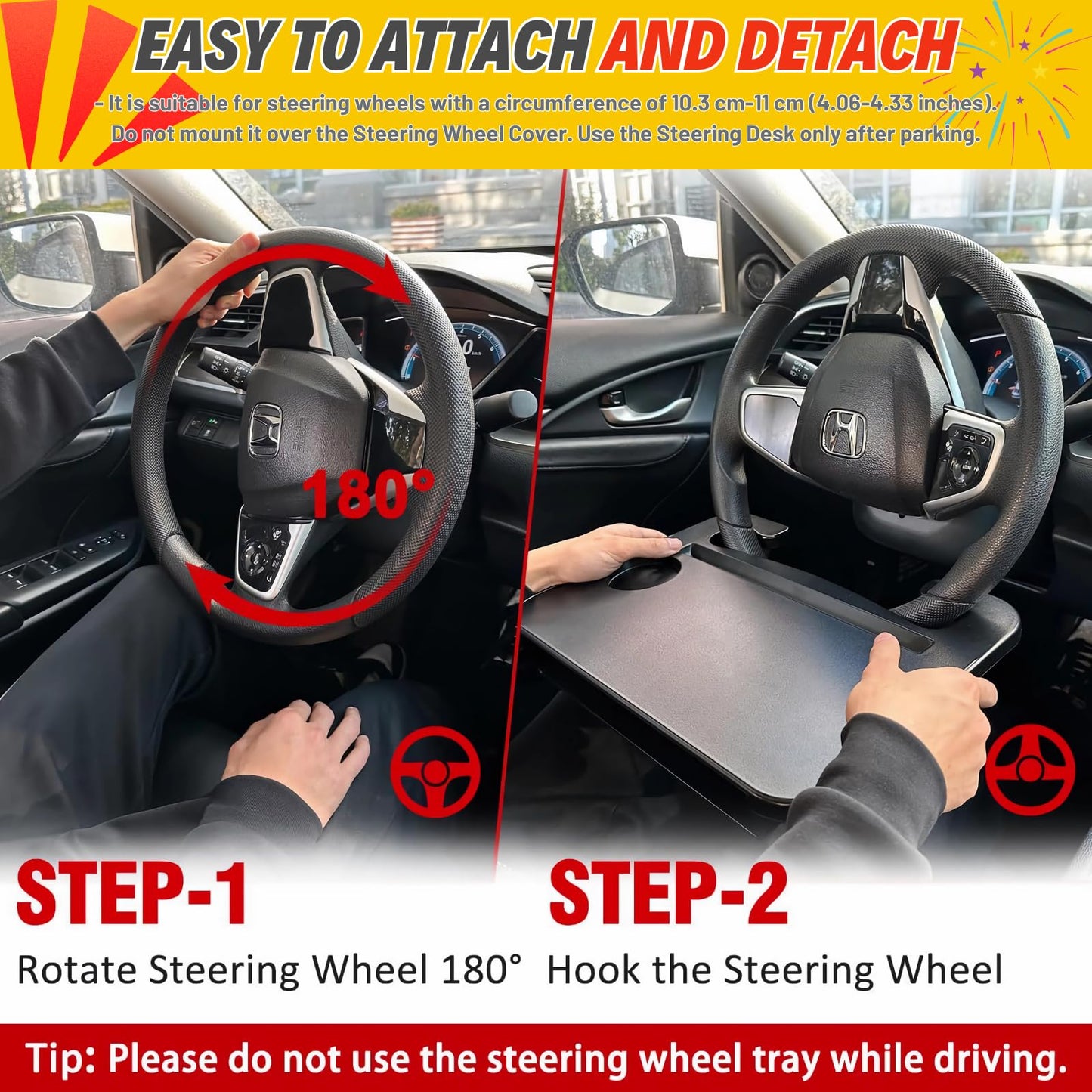 2-in-1 Steering Wheel Desk - Steering Wheel Tray Table with Seat Gap Filler Organizer | Car Food Tray for Driver | Car Desk for Laptop & Eating - Work Road Trip Essentials Accessories