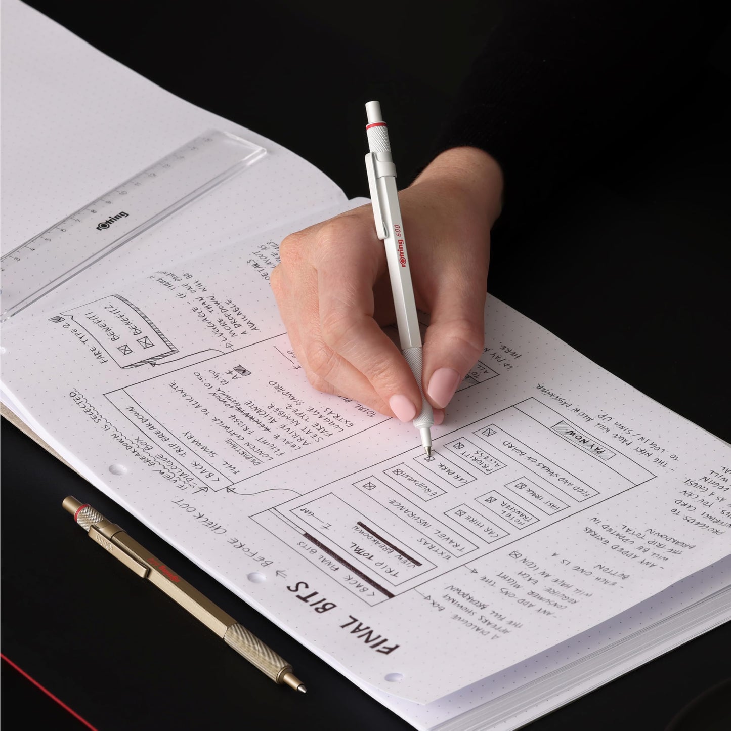 Rotring 600 Metallic Ballpoint Pen Medium Point Black Ink Pearl White Barrel Refillable 1 Count