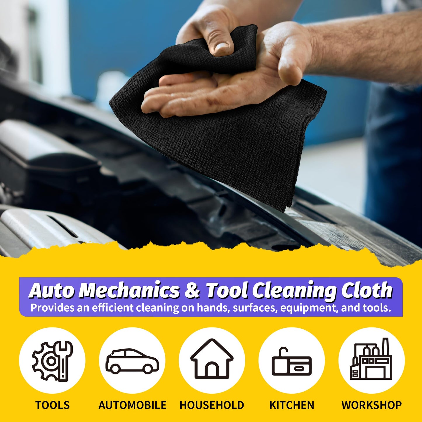 HOMERHYME Microfiber Cleaning Cloth, 150 Pack Black Cleaning Rags Microfiber Towel Bulk Absorbent Lint-Free Wash Cloths, All-Purpose Towels for Cars, Shop, Automotive, Garage, Home & Kitchen