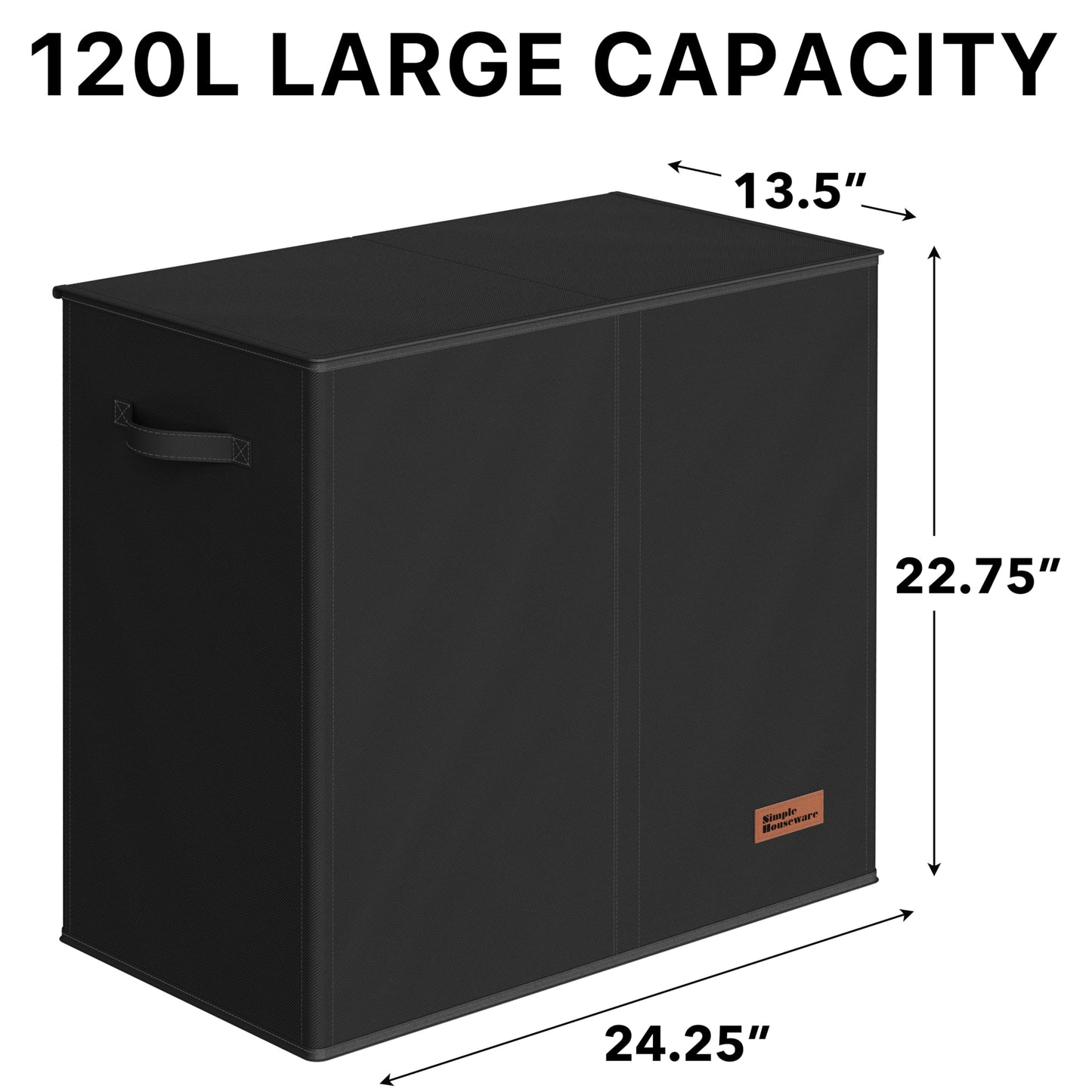 Simple Houseware 120L Double Laundry Hamper with Lid – Foldable Divided Clothes Basket with Removable Sorting Bags, Brown