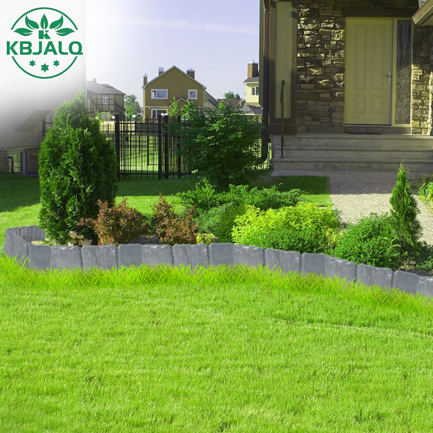 KBJALQ Garden Edging Border with Anchoring Spikes,Plastic Landscape Edging Border Imitation Stone Fence for DIY Outdoor Yard Landscaping (40, Gray)