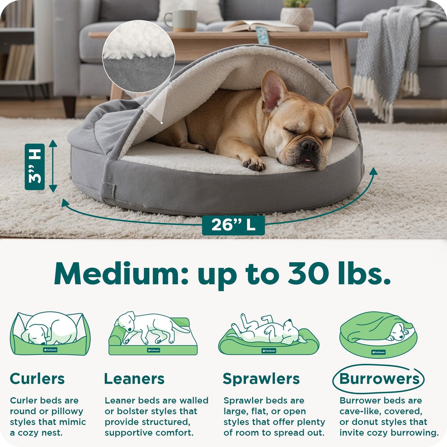 Furhaven 26" Round Orthopedic Dog Bed for Medium/Small Dogs w/Removable Washable Cover, for Dogs Up to 30 lbs - Sherpa & Suede Snuggery - Gray, 26-inch