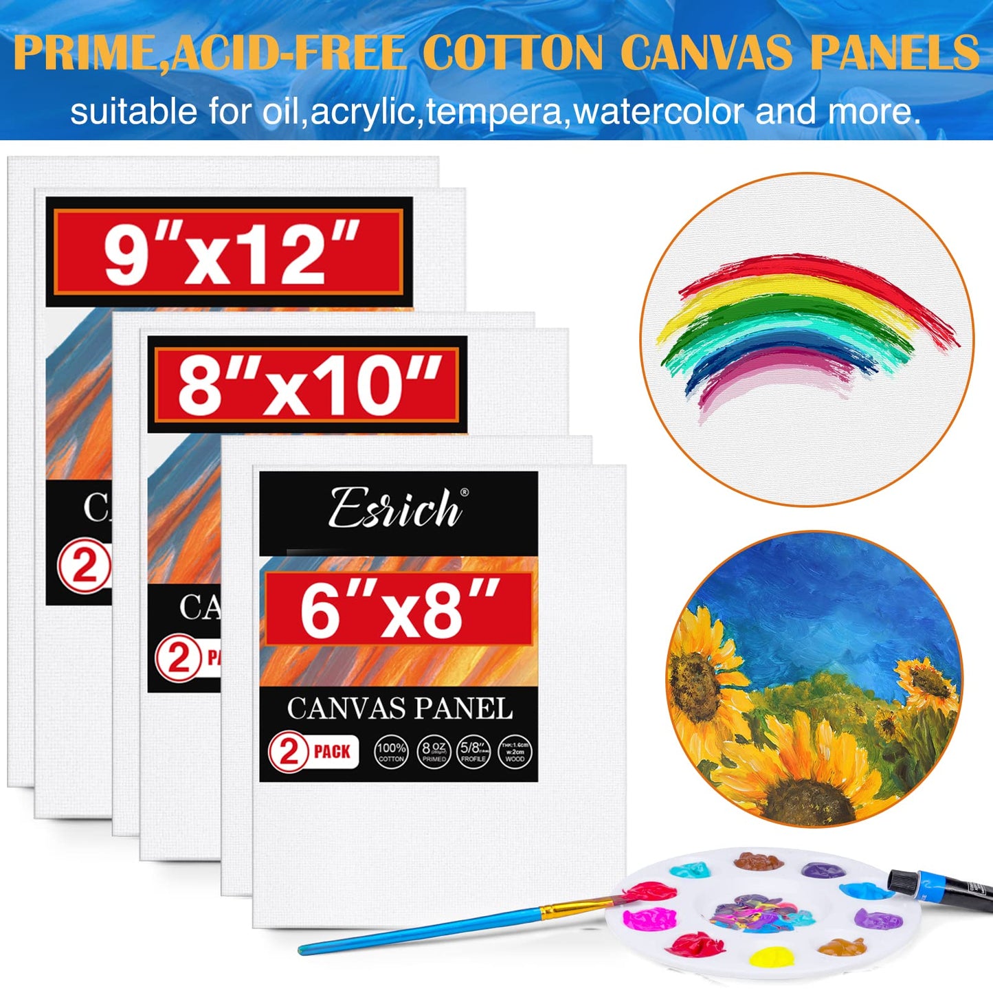 ESRICH Acrylic Paint Canvas Set,42 Piece Professional Premium Paint Kit with 1 Wood Easel,24Colors,10 Brushes,6 Canvases, Painting Supplies Kit for Artists and Beginner