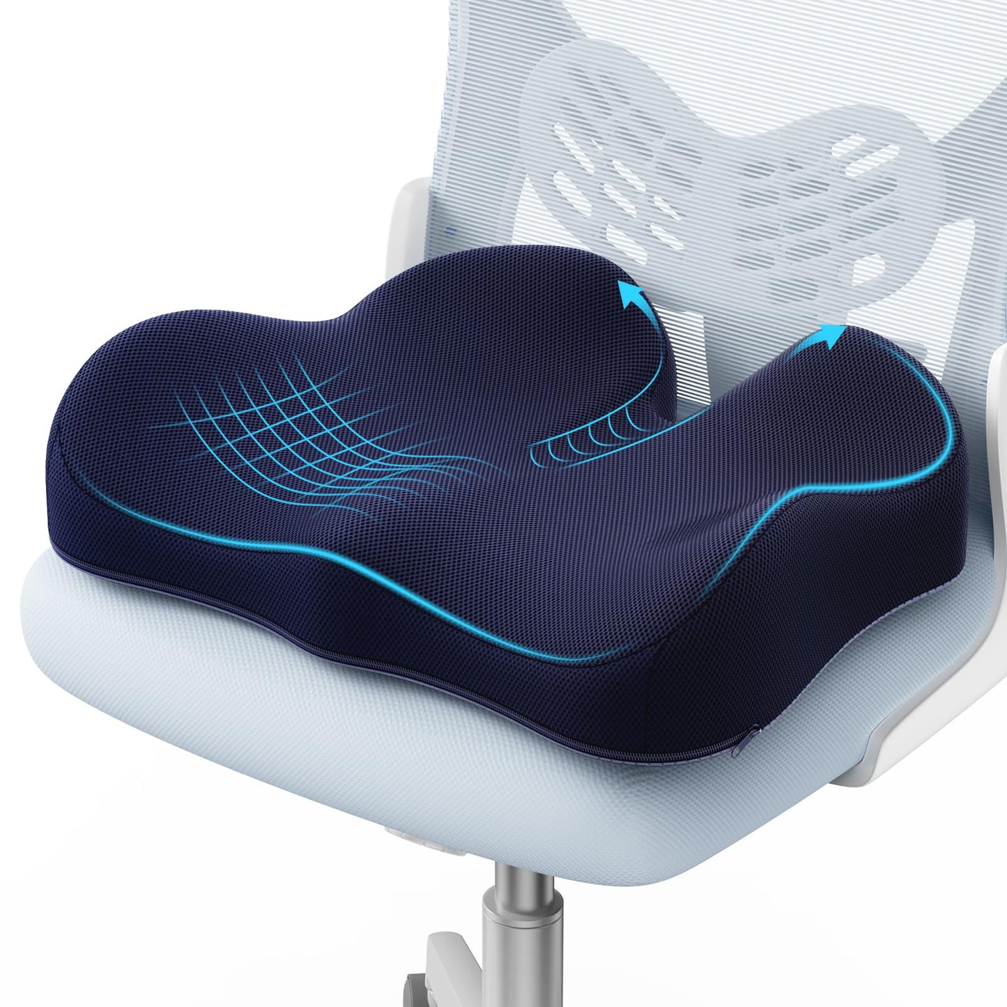 A-PCE Ergonomic Seat Cushion -Large Memory Foam Cushion for Office Chair- Sciatica & Lower Back & Coccyx Pain Relief - Car Seat Cushions for Driving Seat Cushion, Deep Blue