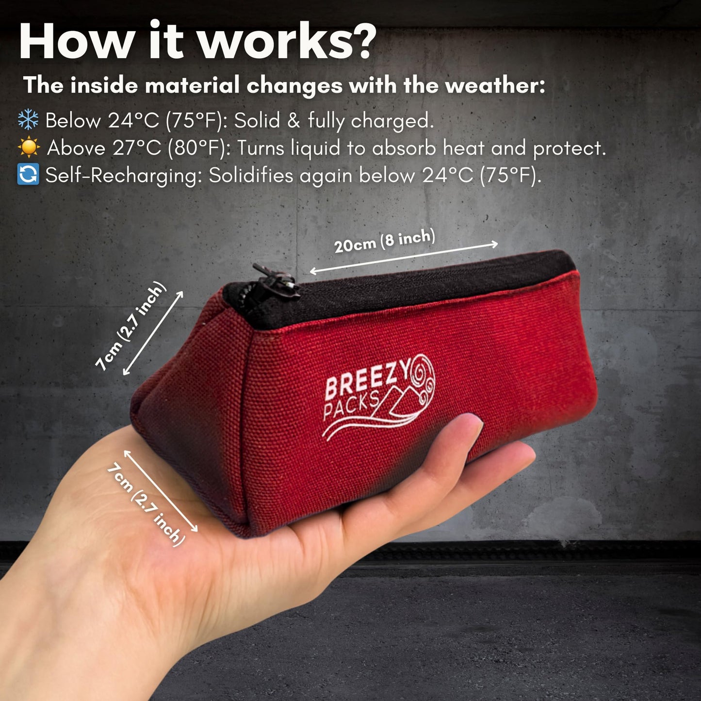 Breezy Basic (Small) | BreezyPacks Medicine Cooling case | Keeps Medicine at Room Temperature | Recharges by Itself - No wetting, Freezing or Electricity | EpiPen and Insulin Travel Bag (Red)