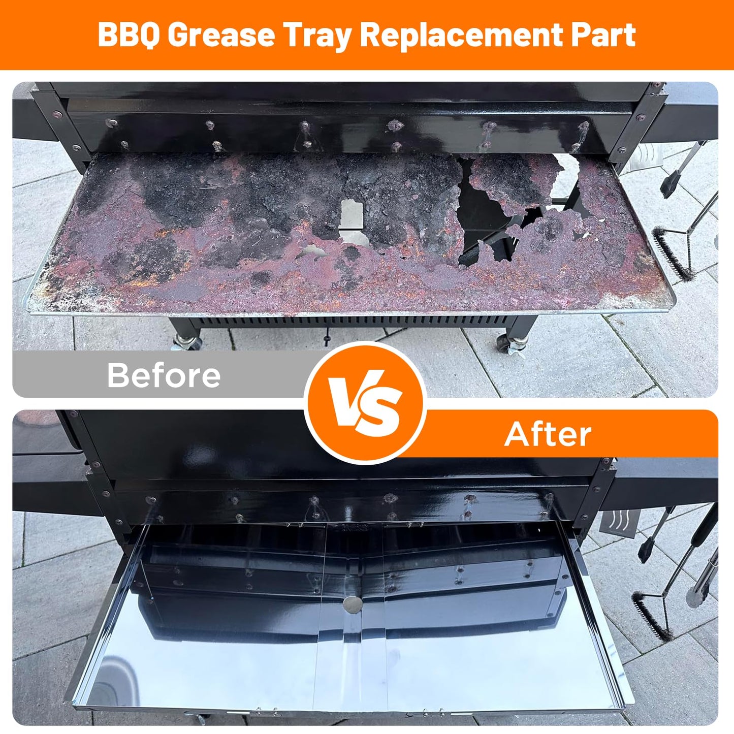 Grease Tray for Gas Grill, Universal Adjustable Stainless Steel Grease Tray Set, Outdoor Grill Replacement Parts 24'' - 30'' for Dyna Glo, NEXGRILL, Backyard, BHG, Expert, Kenmore, Uniflame and More