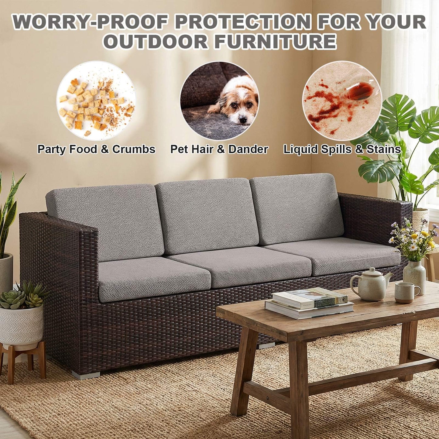 Outdoor Waterproof Couch Cushion Covers, Stretch Individual Patio Chair Cushion Outdoor Seat Cushion Pad Replacement Sofa Cushion Protector Sofa Slipcover (Tauqe, 6Pcs)