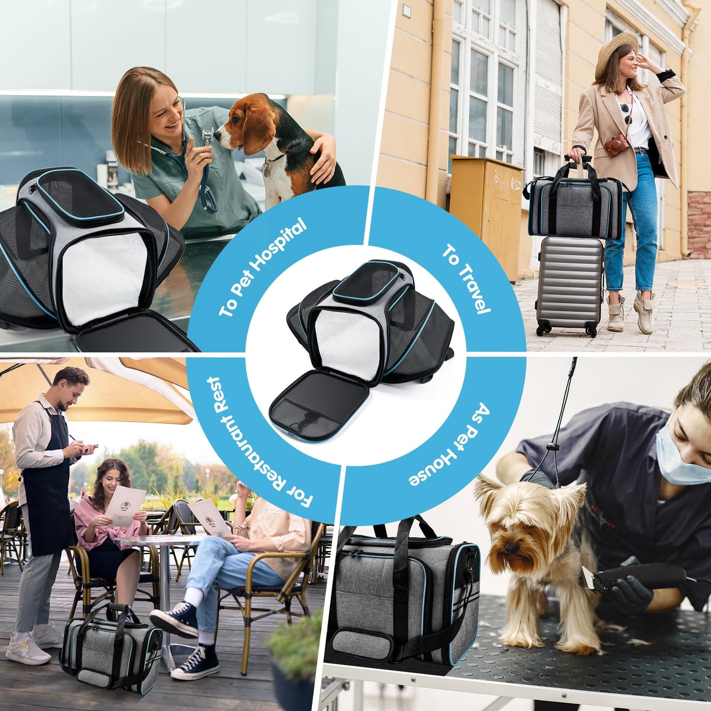 Cat Dog Carrier - Airline Approved Expandable Soft-Sided Pet Carrier, 4 Sides Expandable Cat Collapsible Carrier with Removable Fleece Pad and Pockets for Cats Dogs and Small Animals