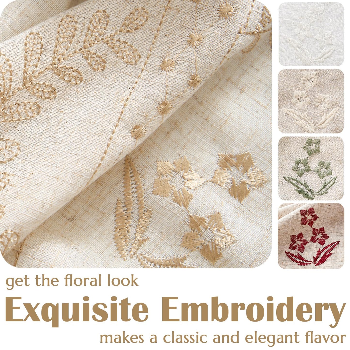 JINCHAN Linen Curtains for Bedroom Floral Curtains 84 Inch Length Linen Blend Beige Embroidered Drapes Farmhouse Flower Patterned Drapes for Living Room Window Treatments Set 2 Panels