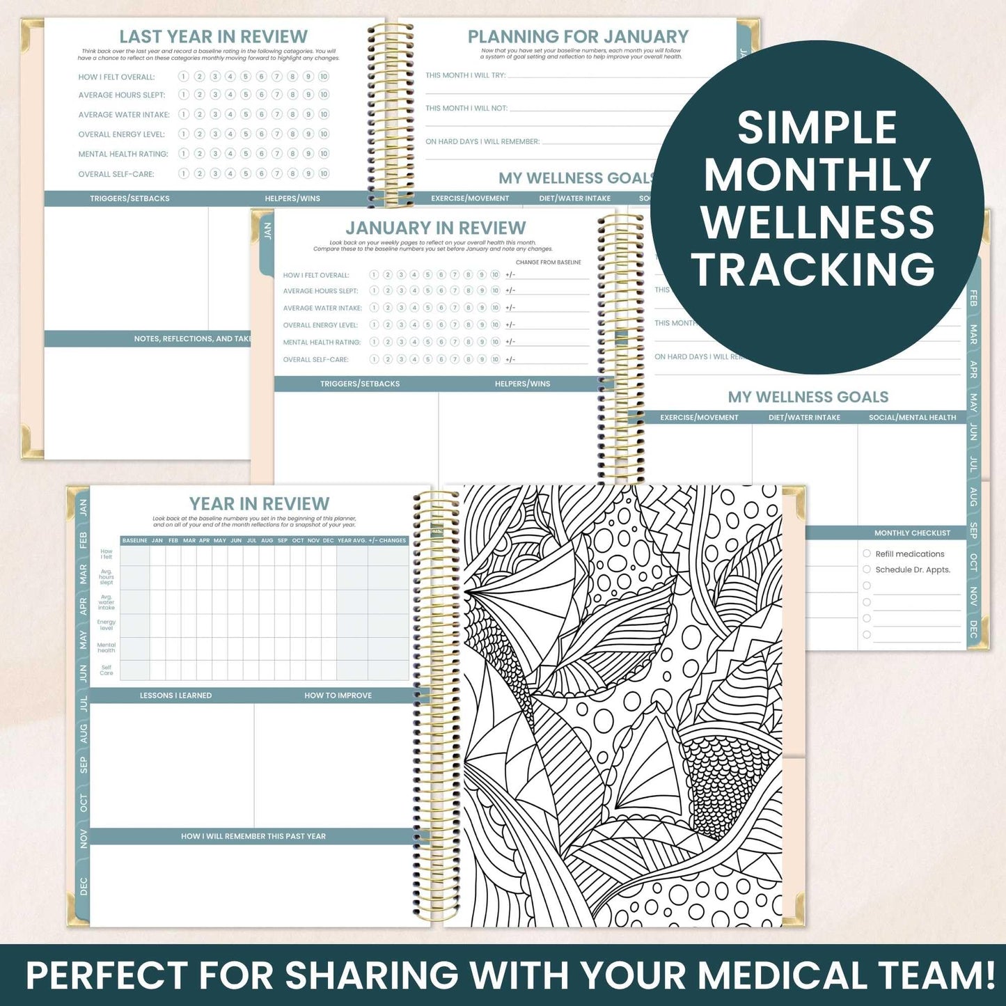 bloom daily planners Undated Chronic Illness Planner & Medical Journal - 12 Month Pain & Symptom Tracker, Mood Diary & Medication Log, Appointment Organizer - Includes Stickers! (7” x 9”) - You Are Stronger Than You Think