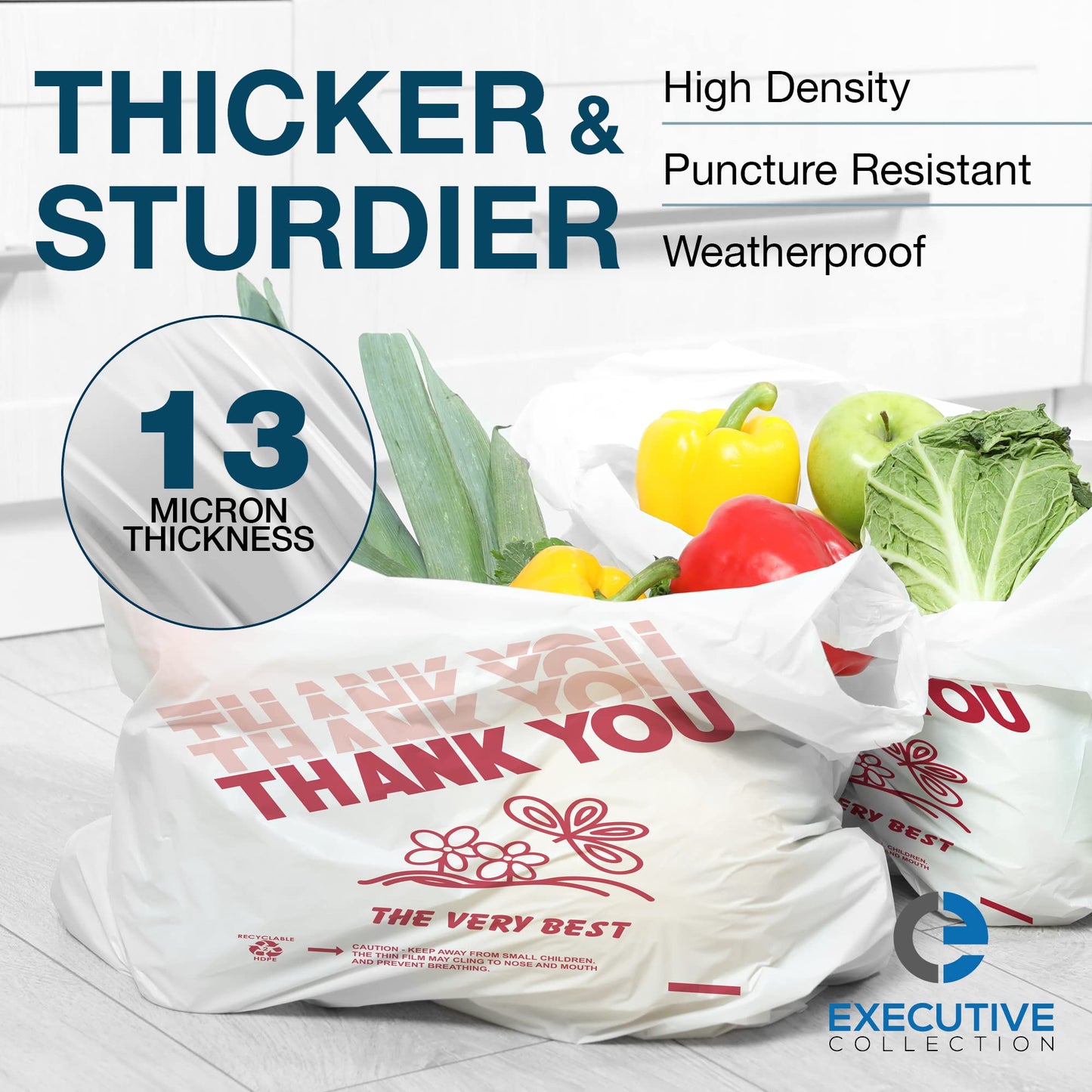 111 Executive Collection T Shirt Bags - White Plastic Bags with Handles - Shopping Bags for Small Business, Grocery Bags, Take Out/To Go Bags for Restaurant, Disposable Tshirt Bags for Retail (1000)