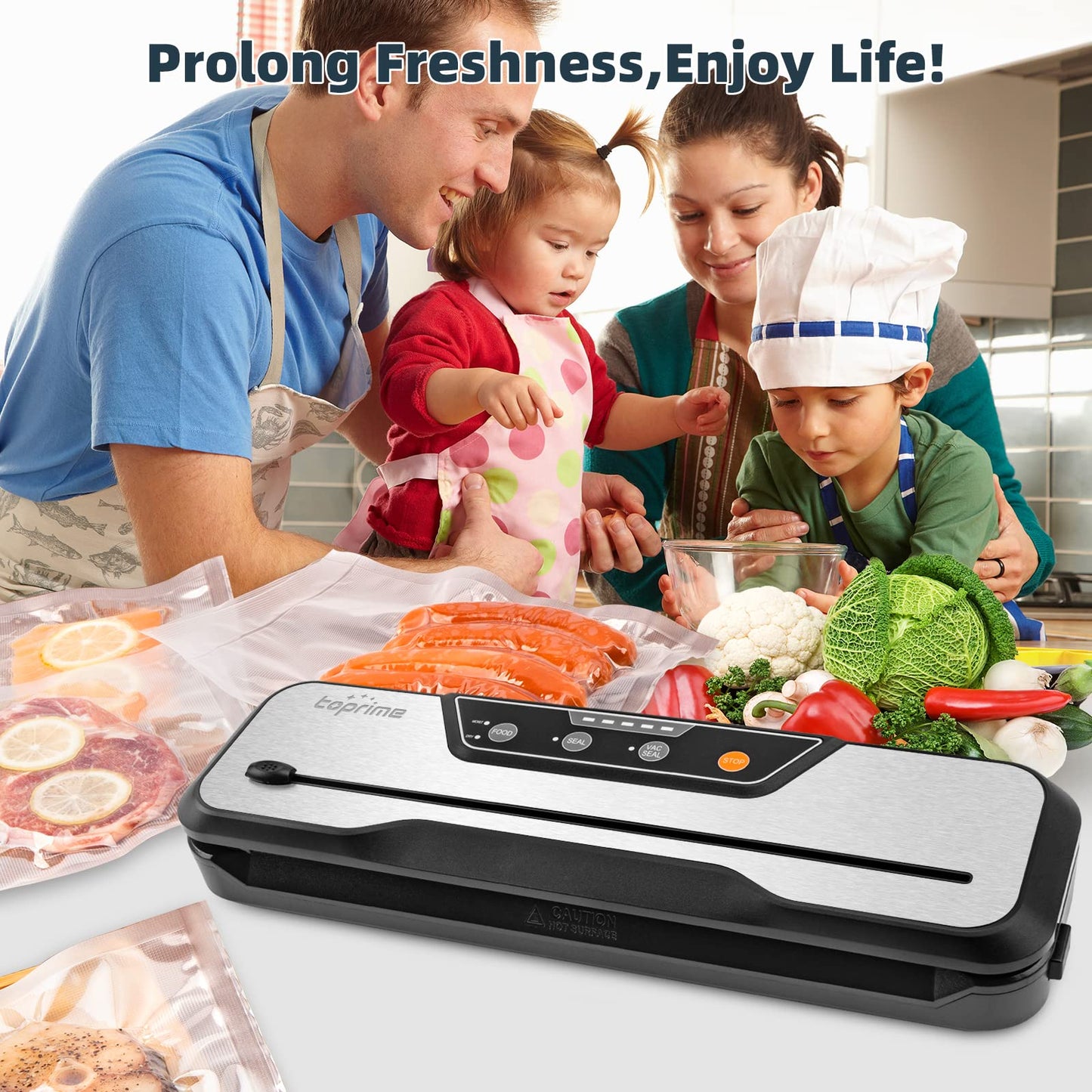Toprime Vacuum Sealer Machine VS6612, 80kPa Powerful Food Sealer Built-in Cutter with Sealing Bag and Hose, Vacuum Air Sealing System for Seal a Meal and Sous Vide