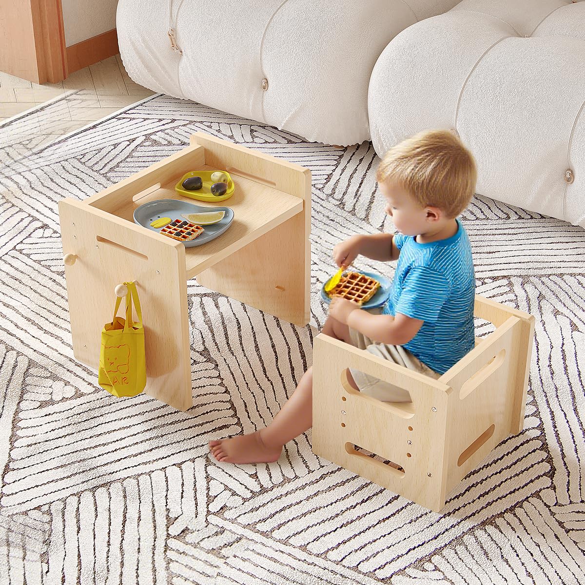 Old Canal Montessori Weaning Table and Chair Set, Adjustable Kids Table and Chair Set, Easy to Wipe Children Activity Table for for Eating, Reading & Playing, Montessori Kids Furniture for Home