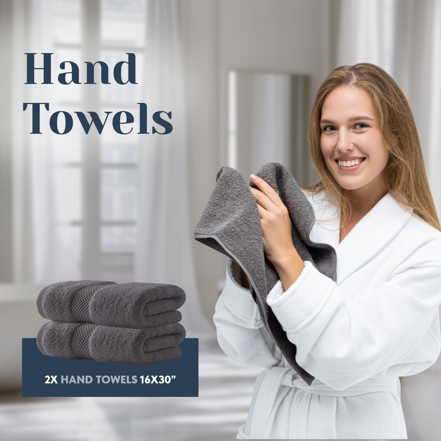White Classic Luxury Dark Gray Bath Towel Set - Combed Cotton Hotel Quality Absorbent 8 Piece Towels | 2 Bath Towels 700GSM | 2 Hand Towels | 4 Washcloths [Worth $72.95] 8 Pack | Dark Gray