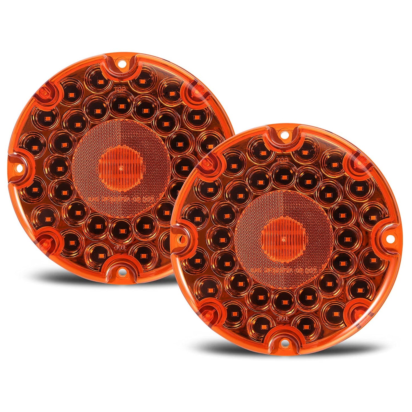 Partsam 2 Pieces 7" Amber 36 LED Round Transit Tail Lights, 7 Inch Round Amber LED Bus Light, Round LED Turn Signal and Parking Light [Integrated Reflection Lens
