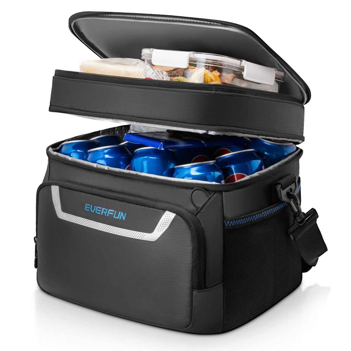 EVERFUN Small Cooler Bag Insulated Beach Cooler Lunch Bag for Men 24 Can Dual Compartments Reusable Waterproof Leak-Proof for Travel Work Picnic, Black