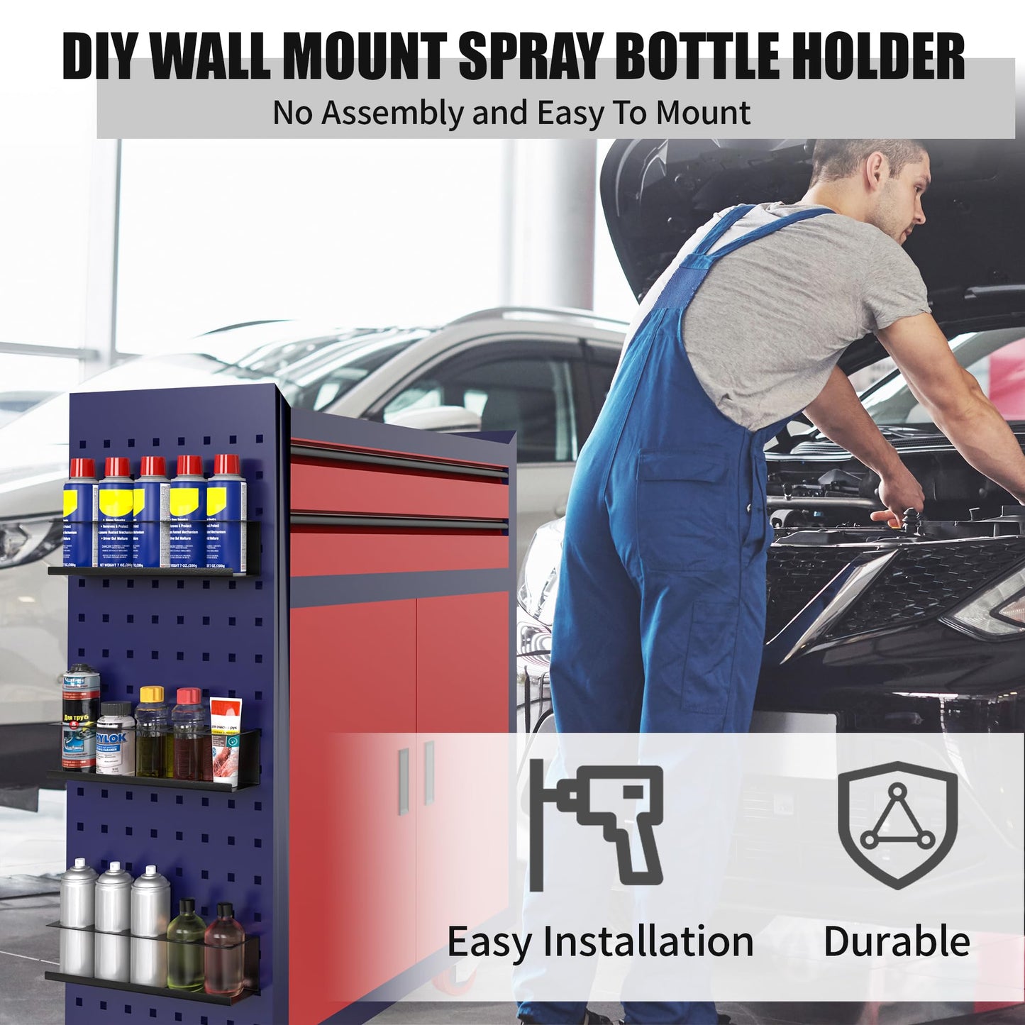 6 Pack Spray Bottle Holder Wall-Mounted, Aerosol Spray Can Holder Storage Rack, Heavy-Duty Paint Bottle Organizer with 30 Holes, Steel Black Spray Rack for Garage, Shop, Home or Tool Trailer