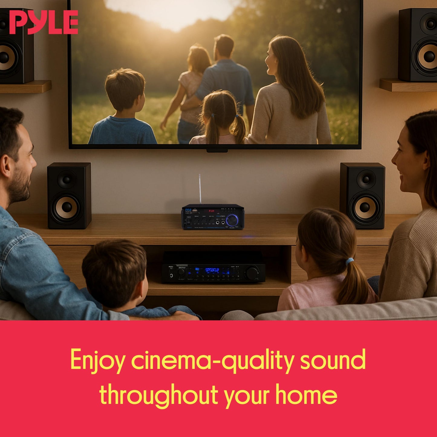 Pyle Bluetooth Amplifier-Wireless Dual Channel Stereo Amp, Powerful and Compact, 200W, LED Display, RCA/USB/SD/AUX/MIC in, FM Radio, Perfect for Home and Studio Audio