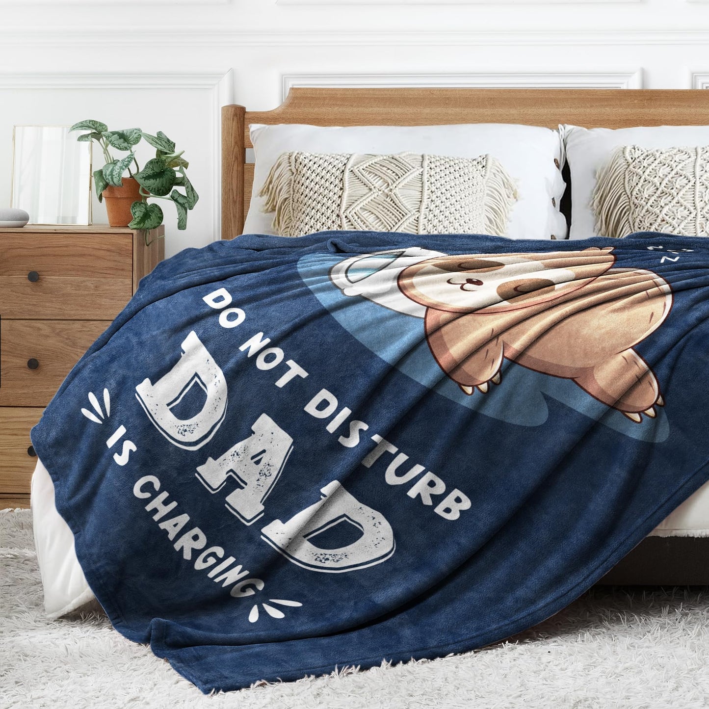 Funny Gifts for Dads Fathers Day, Dad is Charging Sloth Blanket, Dads Birthday Gift from Daughter Son, Dad Gift for Christmas Fathers Day, Soft Sloth Throws Blanket for Father 60" x 50"