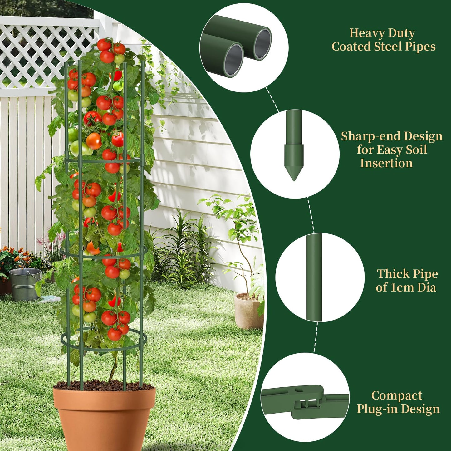 Tomato Cages for Garden, 49" Tall Adjustable Heavy Duty Rust Resistant Tomato Trellis, with Upgraded Coupler for Raised Beds & Pots, Plant Stakes and Supports for Climbing Vegetables, Flowers (4PCs)