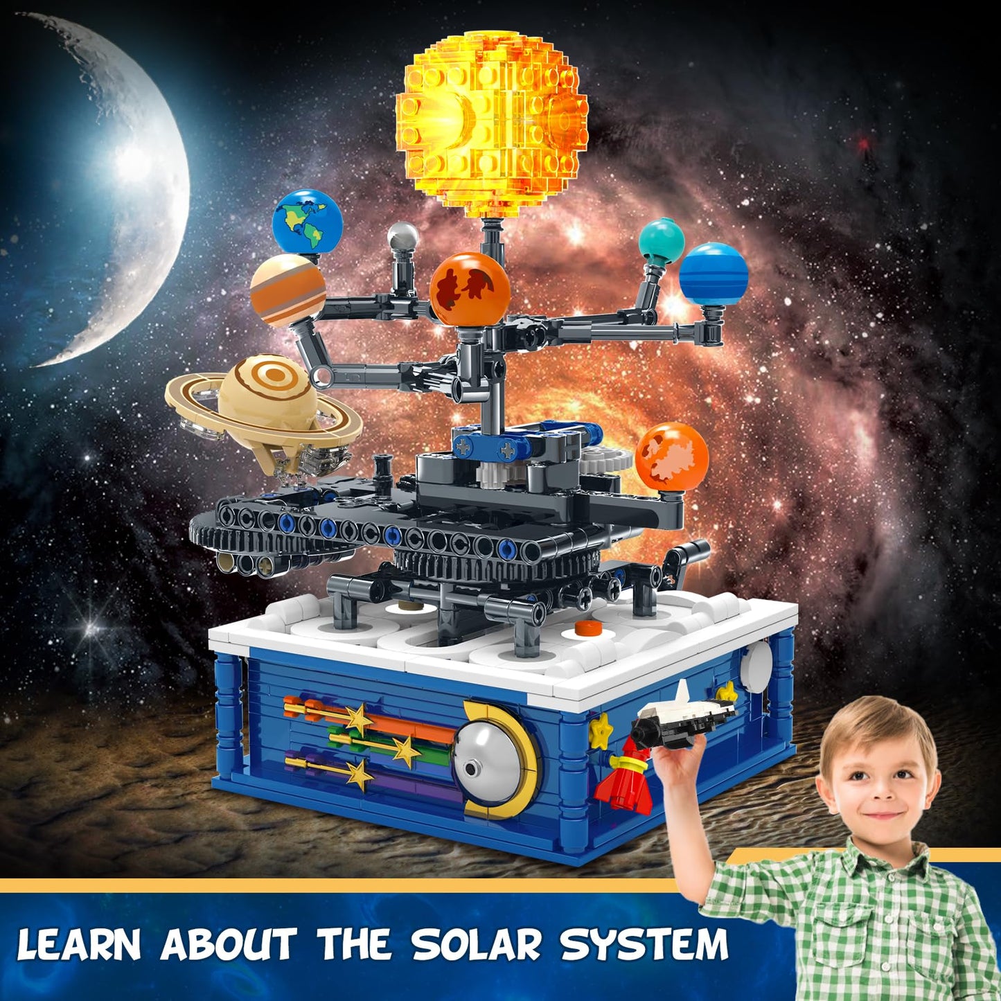 Sitodier Rotatable Solar System Building Blocks Set Toys for Boys Kids, 758pcs Bricks Space Exploration Building Toy, Nice Gifts for Boys Kids Ages 8 9 10 11 12 13 14