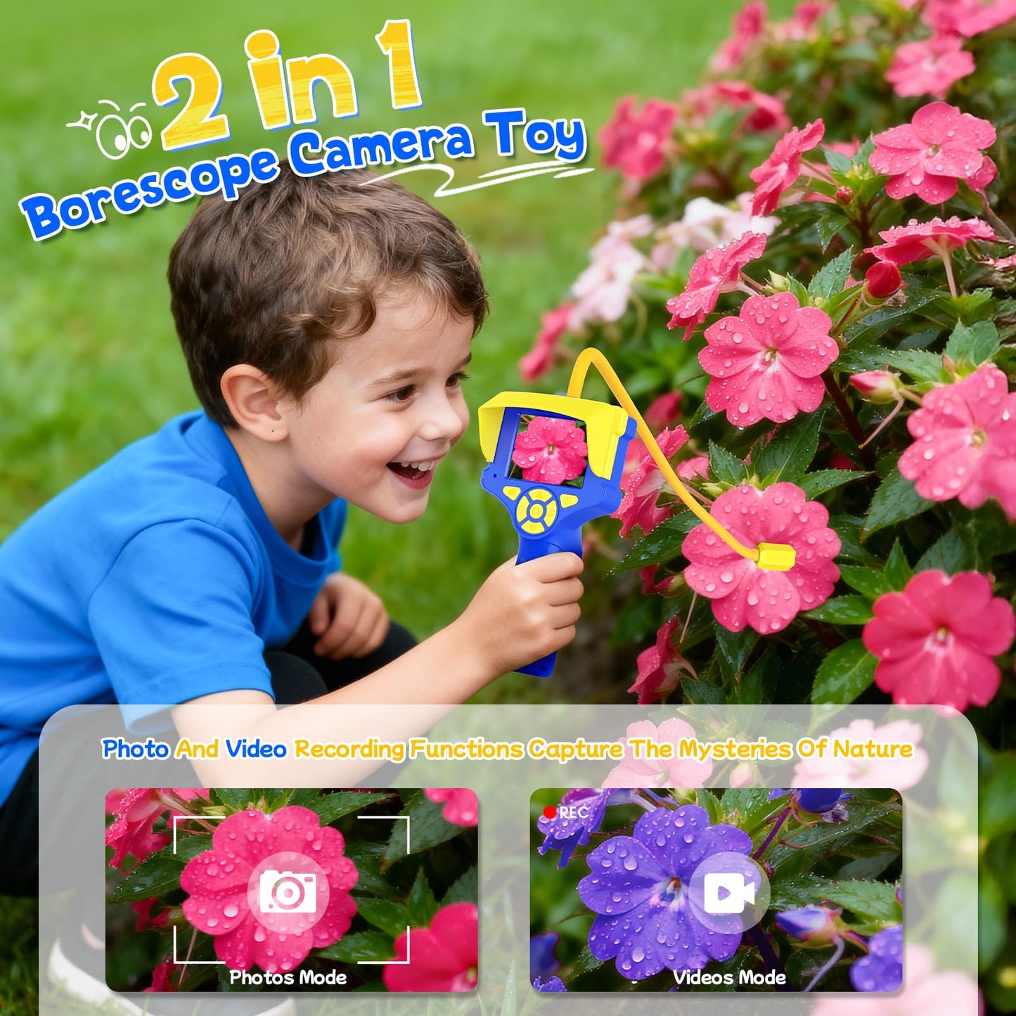 Borescope Camera with Light for Kids,Rechargeable Outdoor STEM Toys Camping for Nature Exploration,Educational Birthday Gifts for 3 4 5 6 7 8-10 Year Old Boys Girls