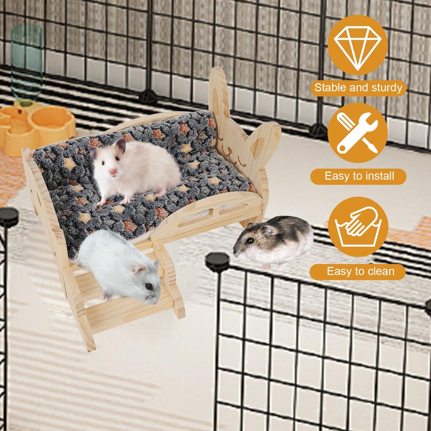 Wooden Guinea Pig Bed, Wooden Guinea Pig Hammock with Rabbit Bed, Hamster Bed with Ladder, Small Pet Habitats, for Guinea Pigs Ferrets Small Rabbits (B)