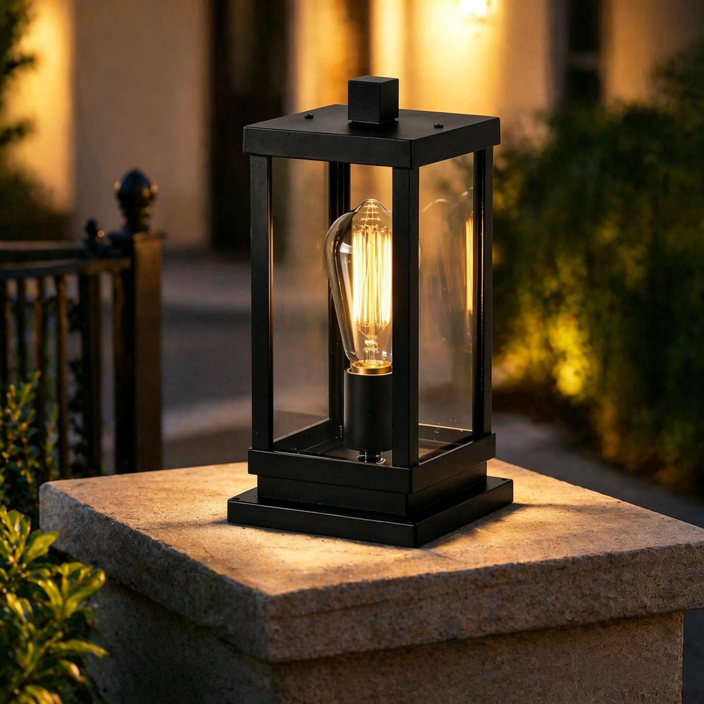 Modern Outdoor Post Light Fixture, Hardwired Aluminum and Clear Glass Lamp Post Lantern, Waterproof Exterior Light for Yard, Driveway, Garden, Gate Pillar,E26 Base (Bulb Not Included)