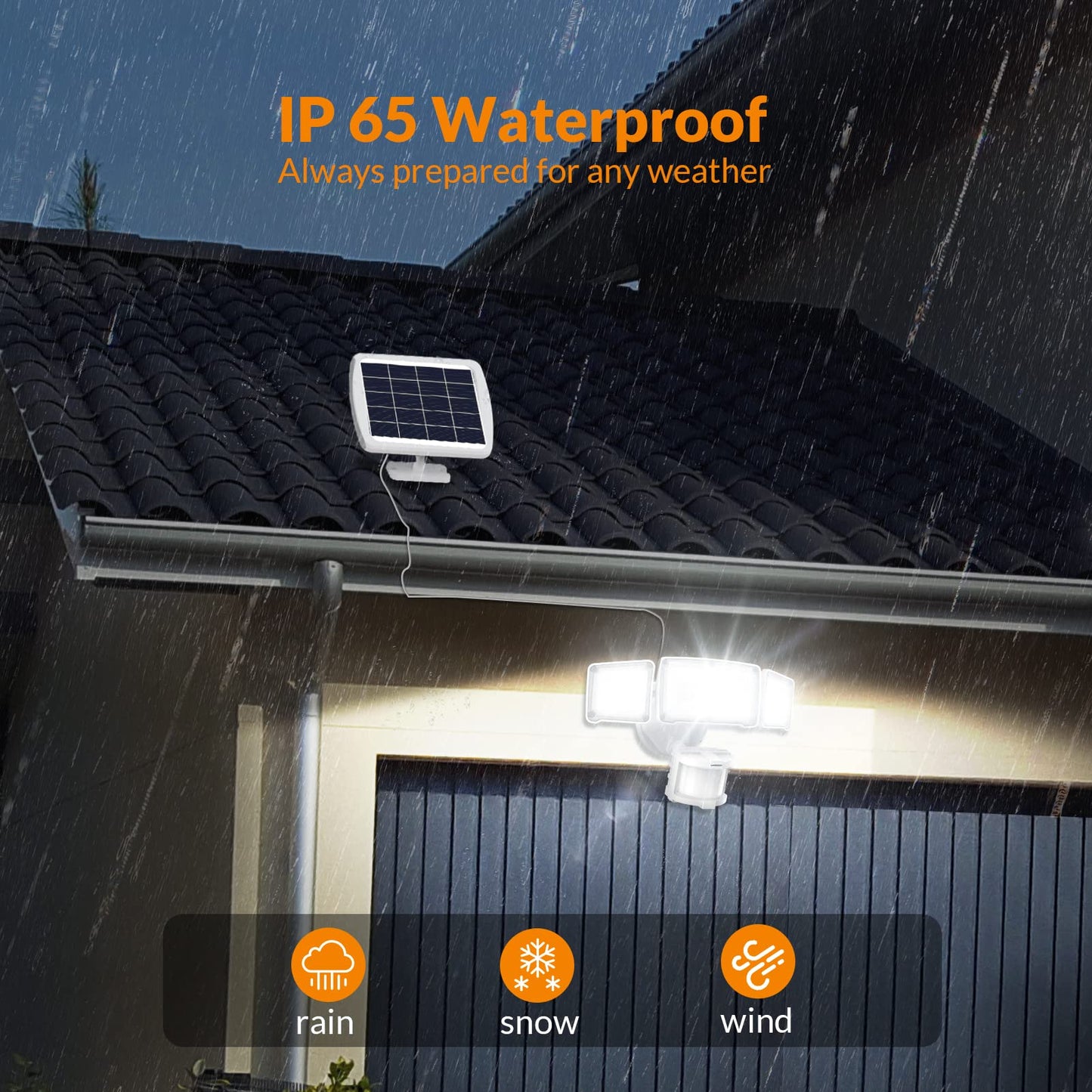 LEPOWER LED Solar Motion Outdoor Security Light, 1600LM Solar Motion Sensor Lights, 5500K White Light IP65 Waterproof Outdoor Flood Solar Light with 3 Adjustable Head for Yard, Garage（White）