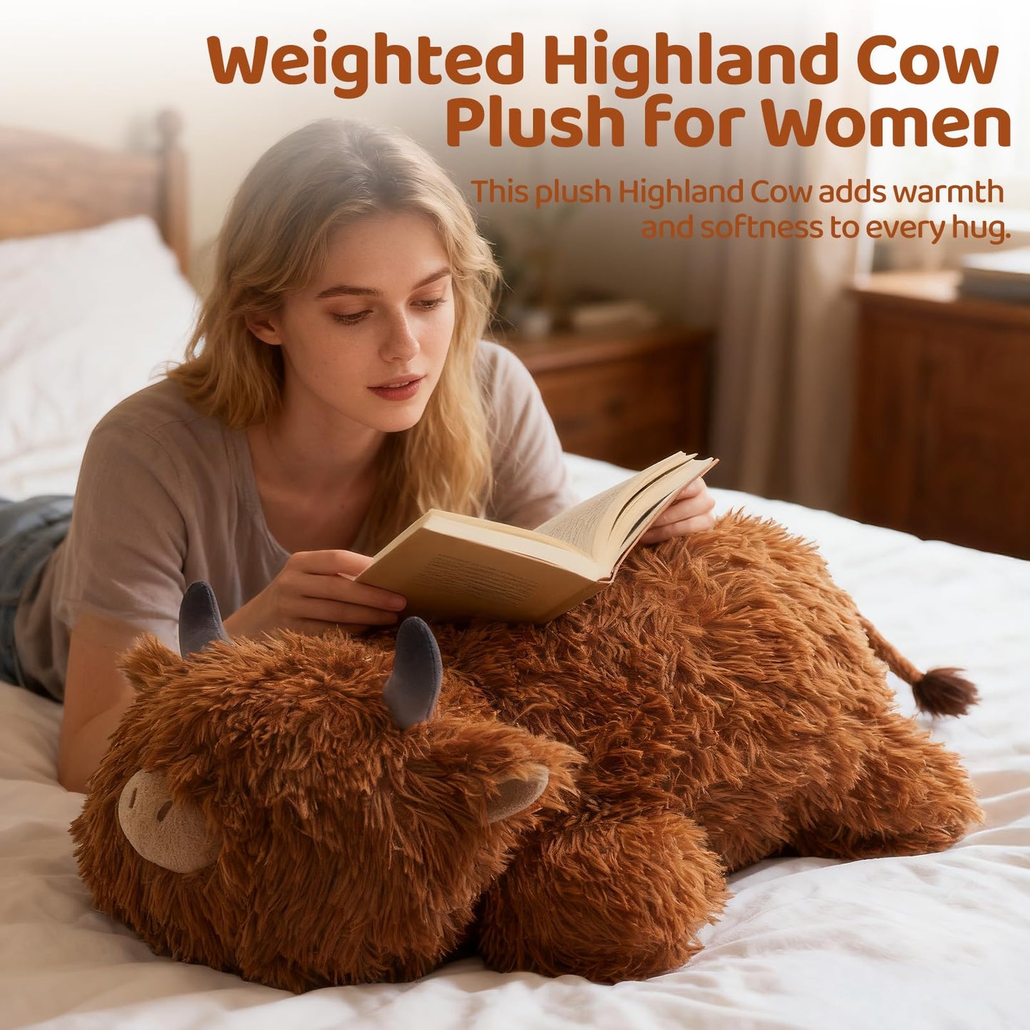 4 Lbs Weighted Stuffed Animals - Heavy Belly & Limbs, 23" Highland Cow Plush for a Realistic Hug, Super Soft Fluffy Plush Toy for Kids and Adults