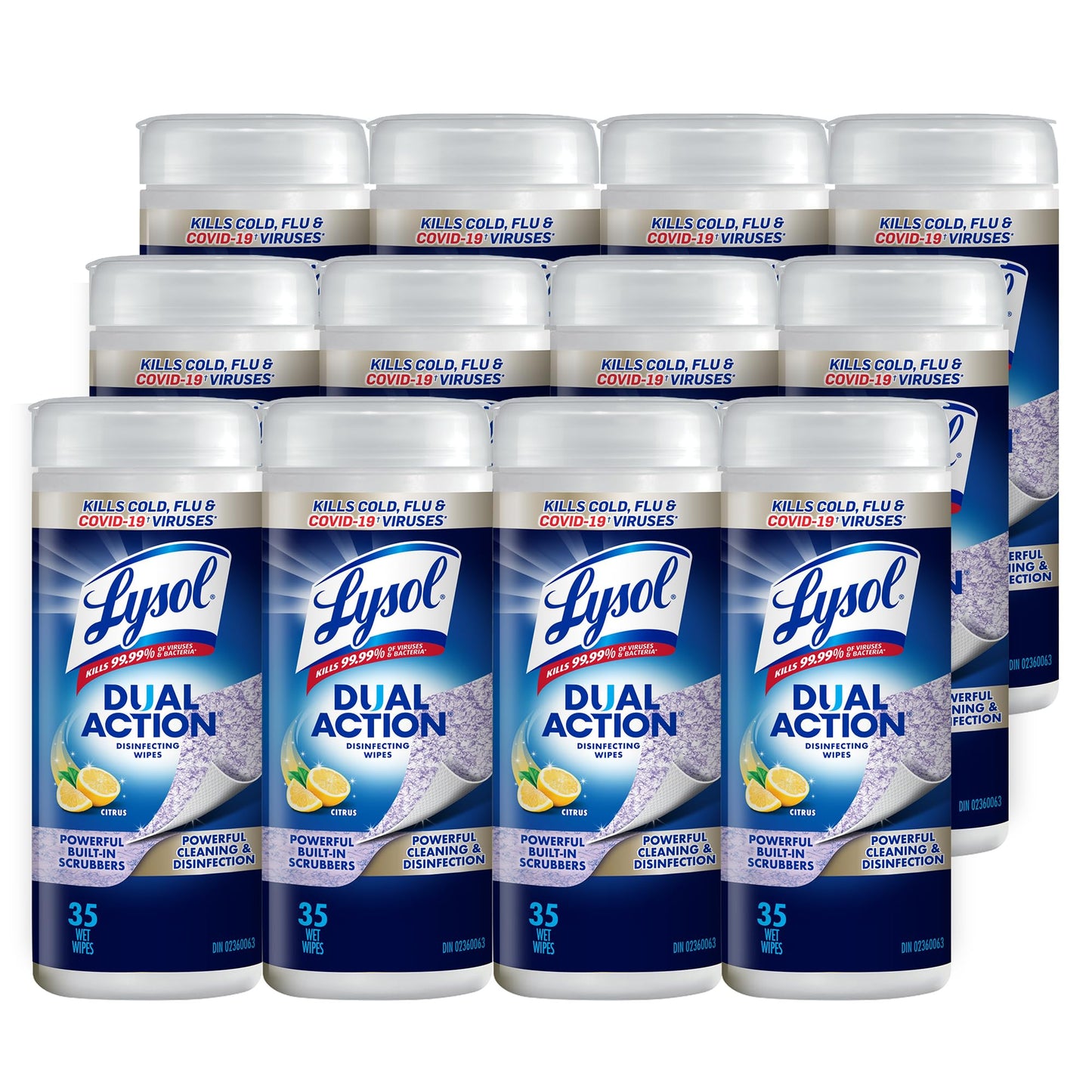 Lysol Dual Action Disinfecting Wipes, Scrubbing & Soft Texture, Kills 99.9% of Germs, Removes Allergens, Home & Electronics Cleaning Wipes, Citrus Scent, 12 x 35 Count (420 Total Wipes)