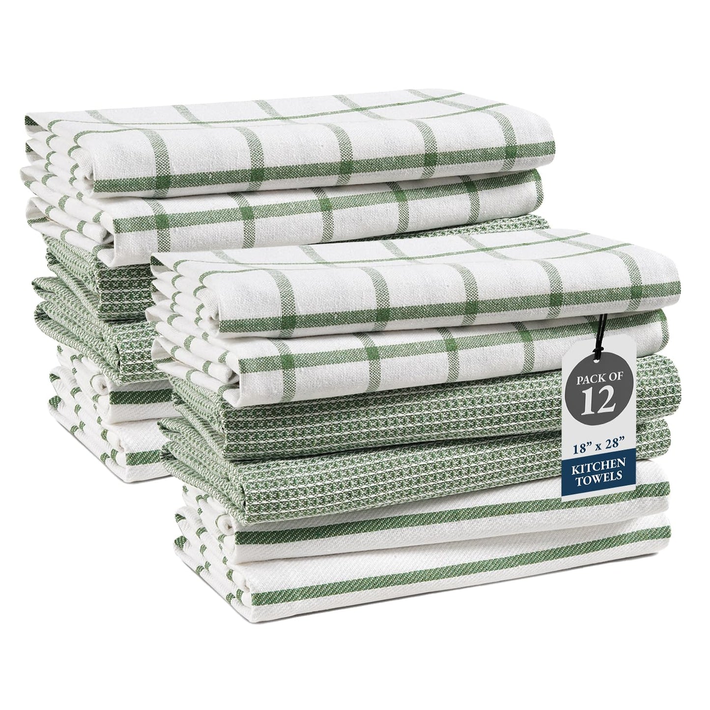 Kitchen Towels Set - Pack of 12 Cotton Dish Towels for Drying Dishes, 18”x 28”, Kitchen Hand Towels, Absorbent Tea Towels, Premium Dish Towels for Kitchen, Quick Drying Kitchen Towel Set - Olive