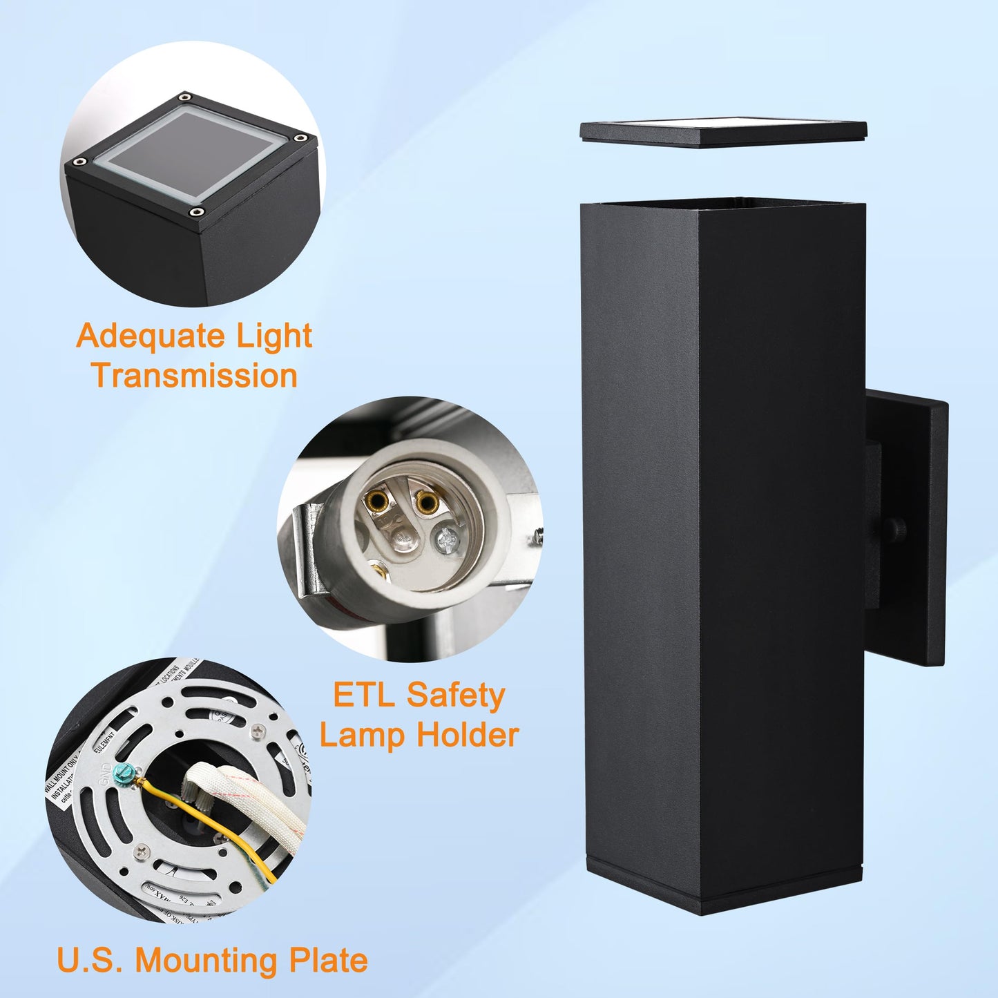 Outdoor Wall Lights, 2 Pack Outdoor Light Fixtures Wall Mount, Waterproof Exterior Light Fixture, Anti-Rust Wall Sconce with Black Aluminum Porch Light for Garage, Doorway, YOFOVI