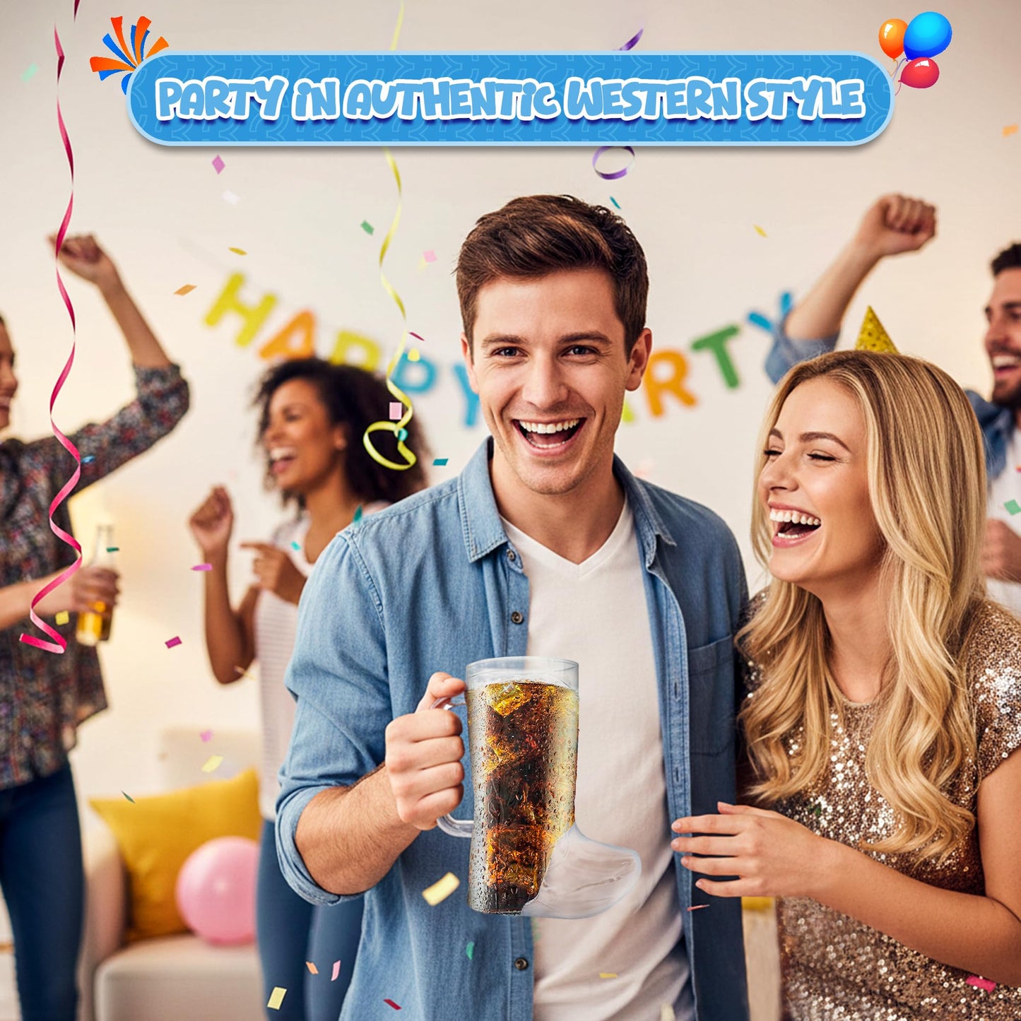 4E's Novelty 10Pcs Cowboy Boot Mug Cups (10 Pack) 17 oz Reusable Hard Plastic, BPA Free - for Cowboy Themed Party Supplies, Western Accessories