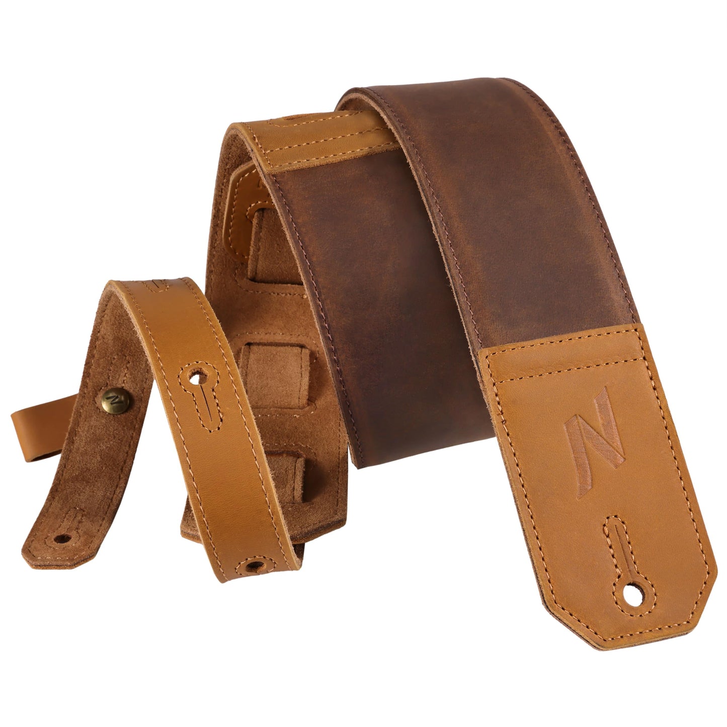Nefelibata Guitar Strap, 2.3" Wide Full-Grain Leather Guitar Straps with Soft padding for Bass, Electric & Acoustic Guitar (Brown)