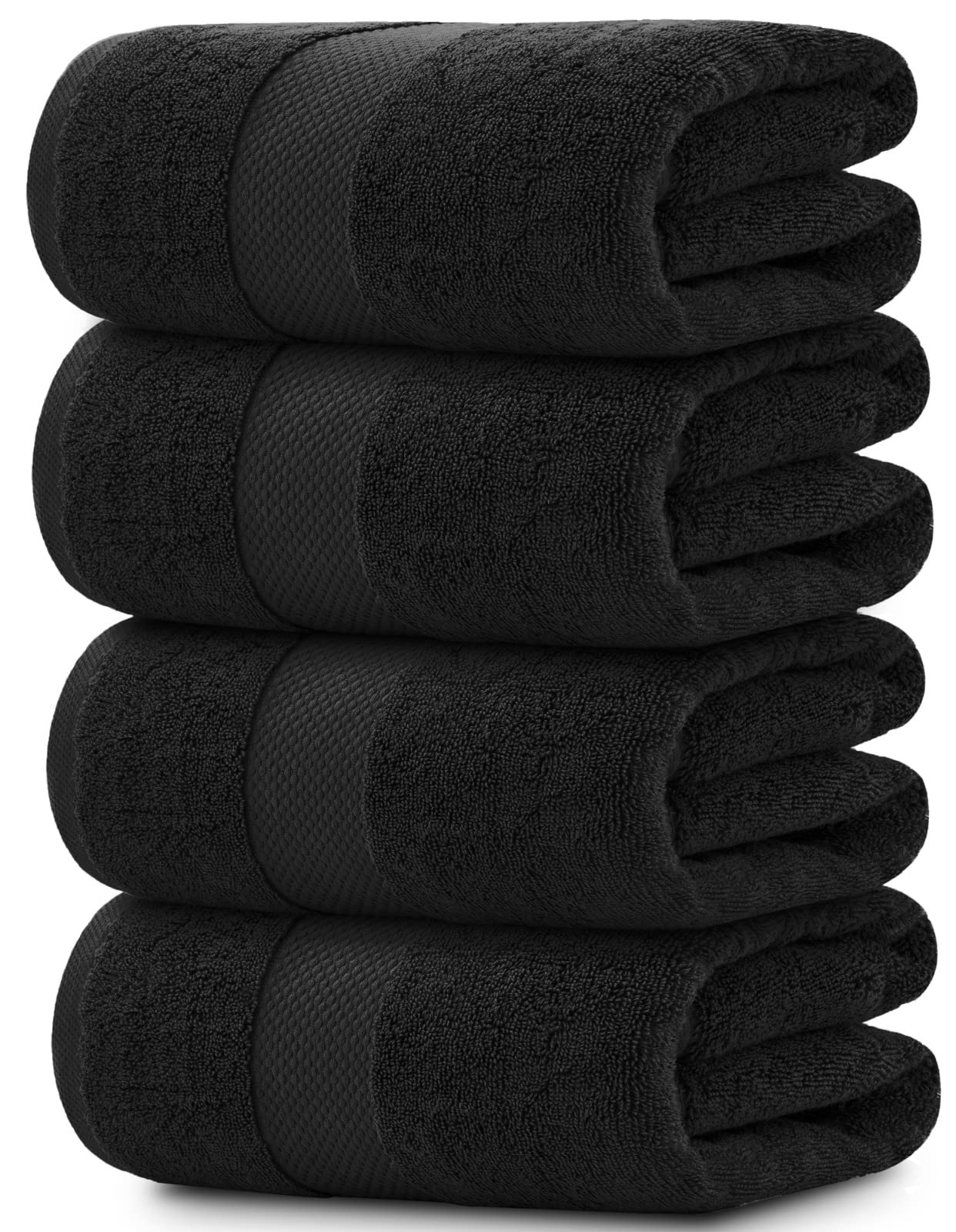 White Classic Luxury Bath Towels Large | 700 GSM Cotton Absorbent Hotel Bathroom Towel | 27x54 Inch | 4 Pack | Black