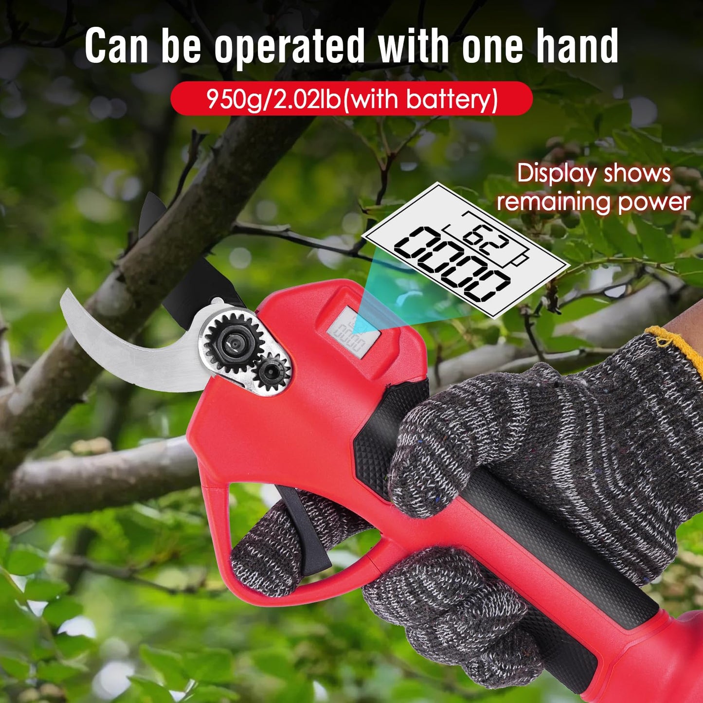 Electric Pruning Shears Cordless, 35mm (1.38") Cutting Diameter 2 SK5 Blades, Lightweight 21V Battery Powered Pruner with 2×2.0Ah Batteries, Brushless Motor, LCD Display, Garden Tree Branch Cutter