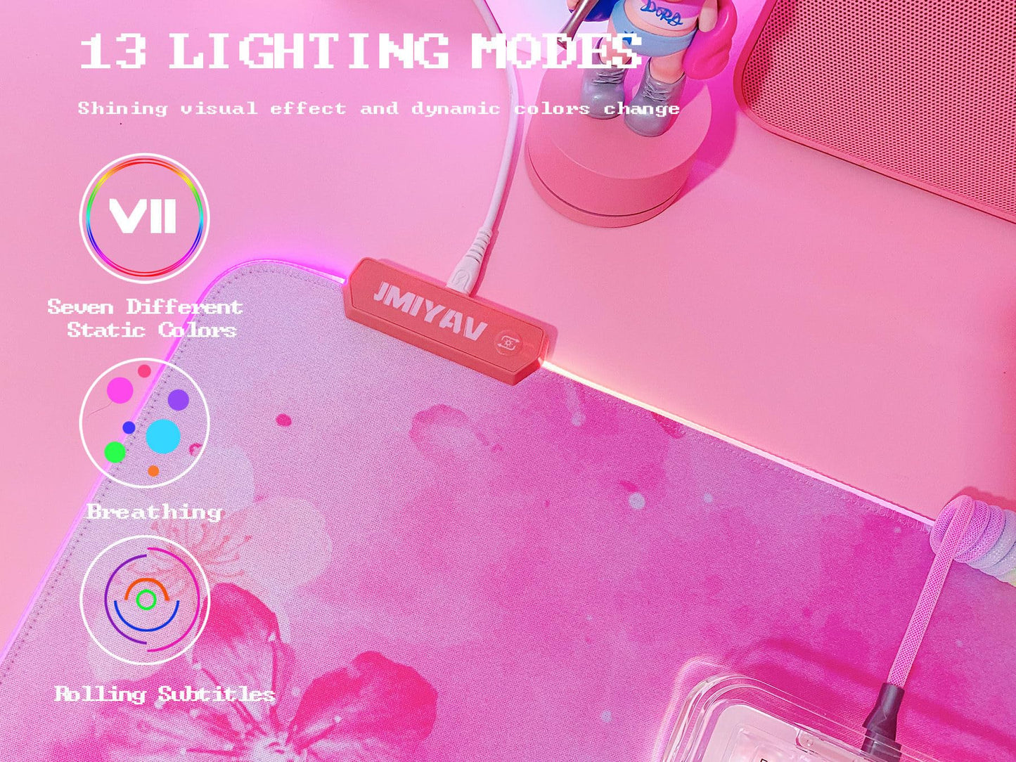 JMIYAV Pink RGB Gaming Mouse Pad 31.5x12 Inch PC XL Large Extended Mouse Pad Glowing LED Light Up Desk Pad Non-Slip Rubber Base Computer Cute Mousepad Mat Cherry Blossom