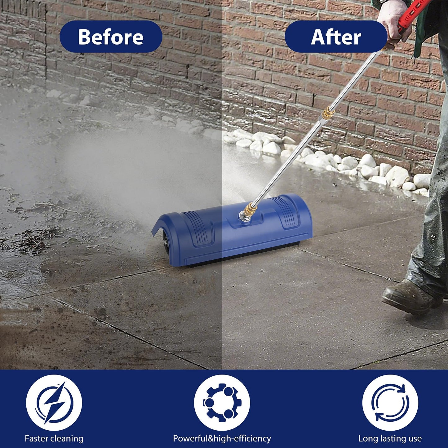BlumWay 15" Pressure Washer Surface Cleaner - Stainless Steel Surface Cleaner for Pressure Washer Accessories for Concrete, Sidewalk, Driveway, Patio - 1/4” Quick Plug, 2 Extension Wands, 4000 PSI Max