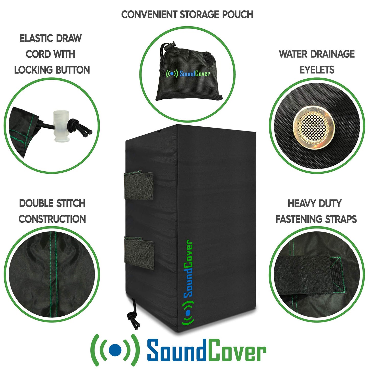 SoundCover Large Outdoor Speaker Covers for C-Bracket Mounted Speakers Premium 210T Polyester with Silver UV Protective Coating Water-Resistant, Open-Back Design with Drainage Eyelets Set of 2