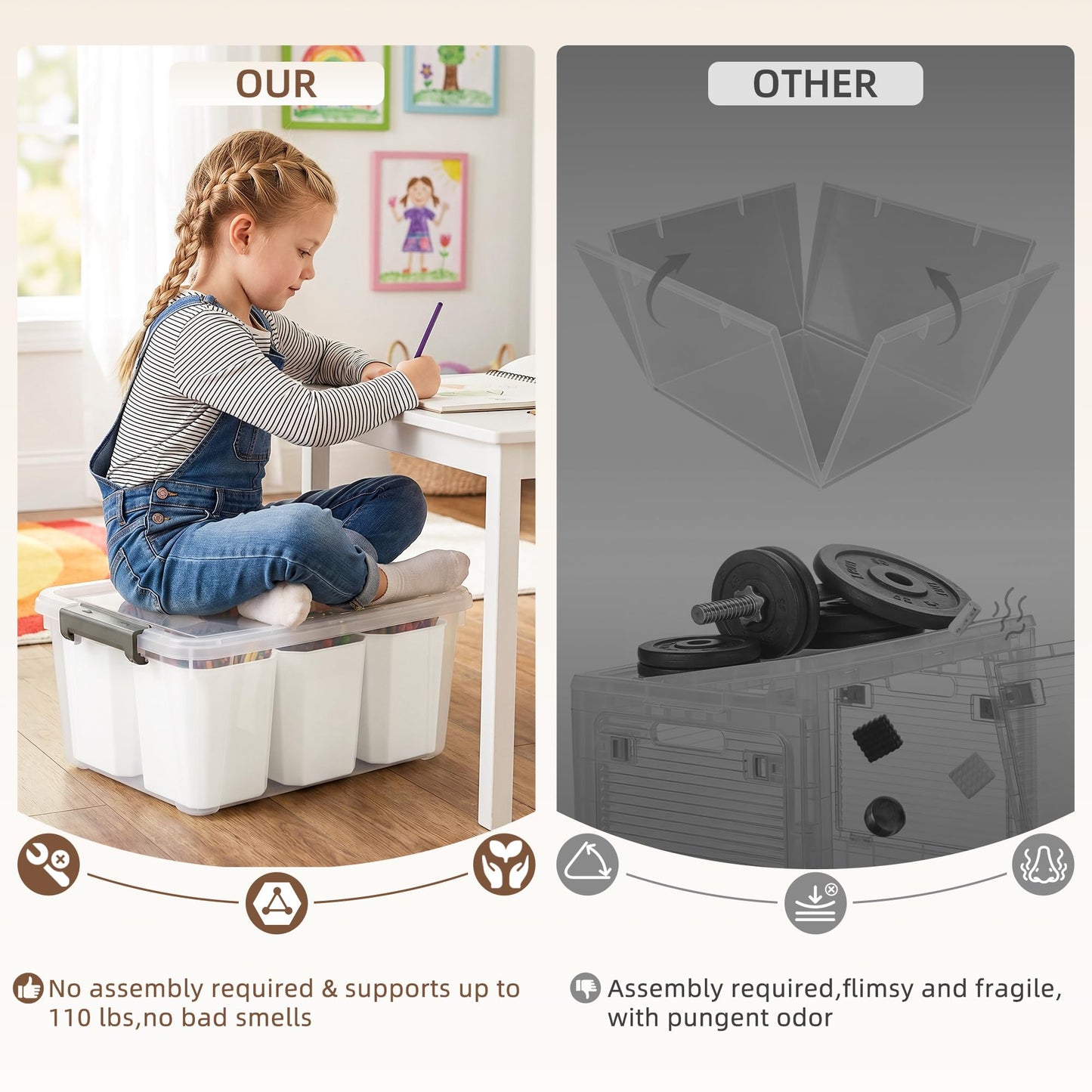 Citylife 17 QT Plastic Storage Bins with 6 Detachable Inserts Clear Storage Box with Lids Multipurpose Stackable Storage Containers for Organizing Crayon, Tool, Craft