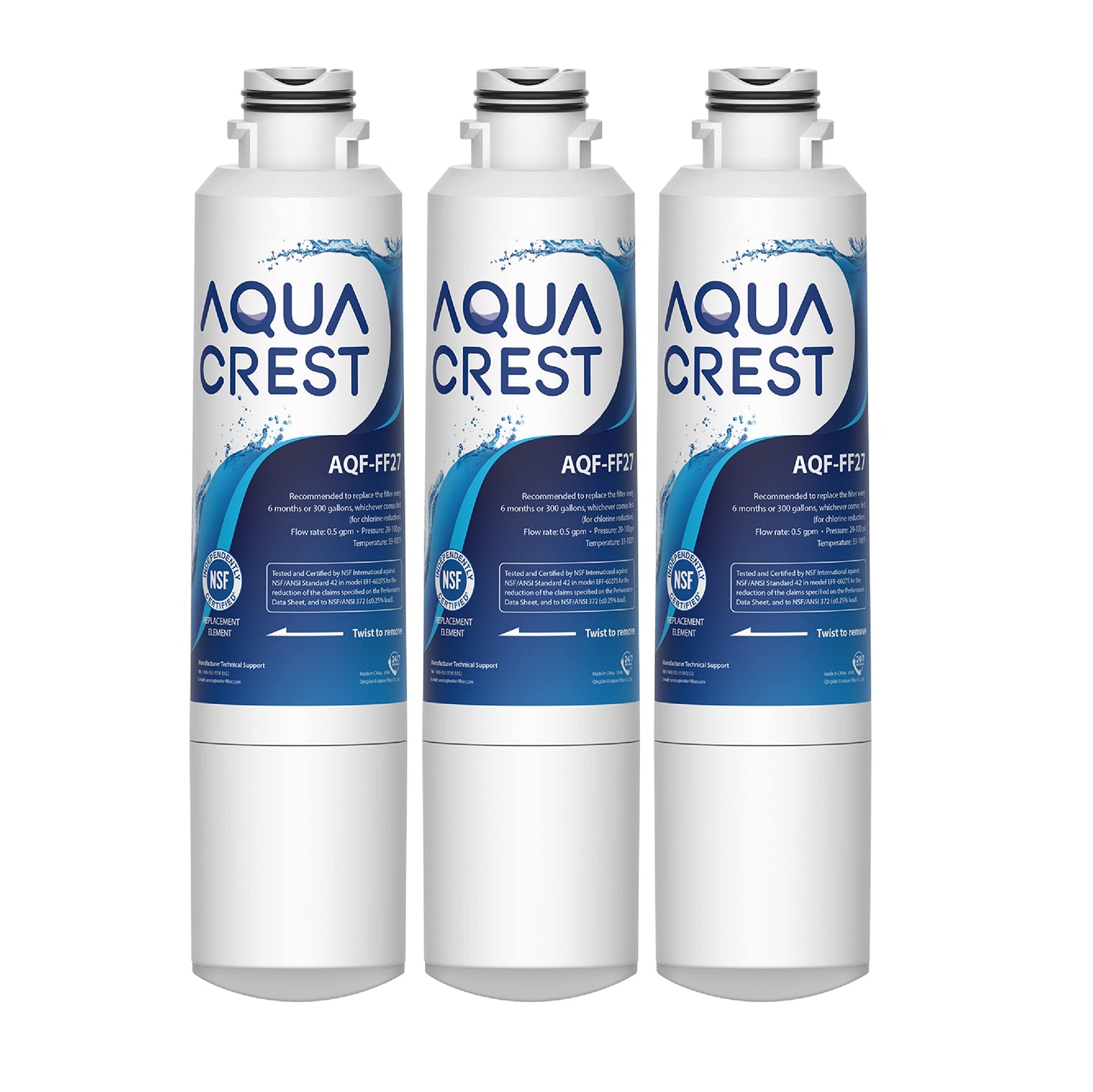 AQUA CREST Refrigerator Water Filter Replacement for Samsung DA29-00020A/B, HAF-CIN/EXP, RF28HFEDBSR, RF263BEAESR, RF263TEAESG, RF28HDEDBSR, RF4287HARS, RF4267HARS, DA97-08006A, 3 Pack
