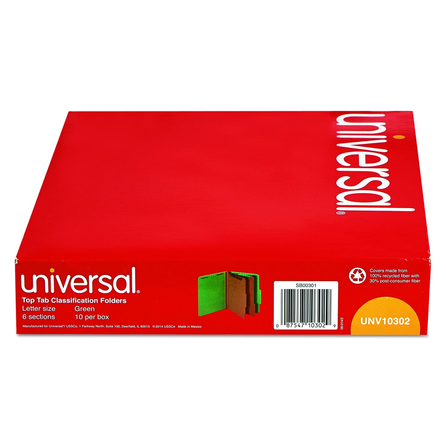 Universal 10302 Pressboard Classification Folders, Letter, Six-Section, Emerald Green (Box of 10)