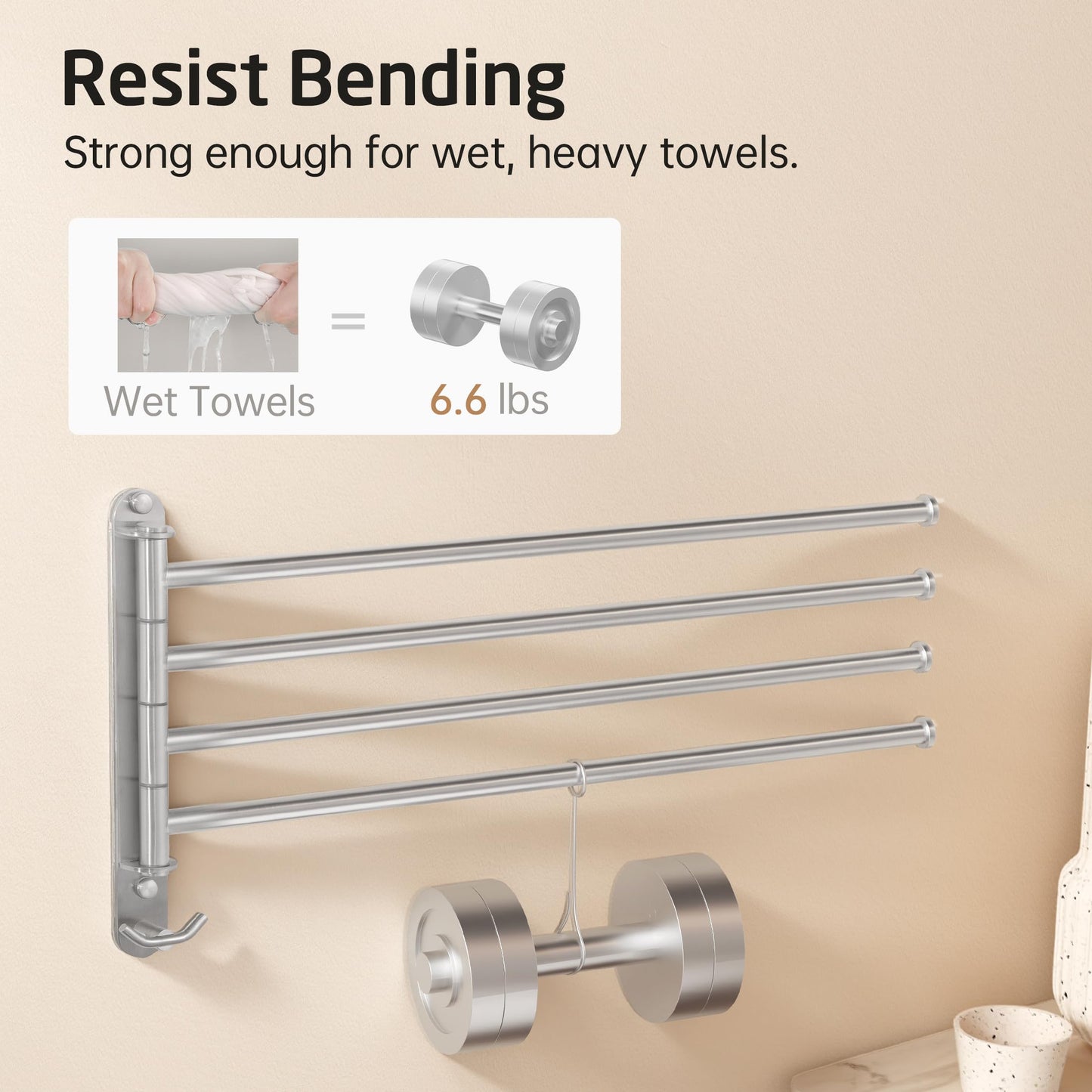 KES Swivel Towel Bar 19.5" Extra Long, 4-Arm Swing Out Towel Rack for Bathroom Wall, Hand Towel Holder for Multiple Towels, SUS304 Stainless Steel Brushed Finish, A2103S4L50-2