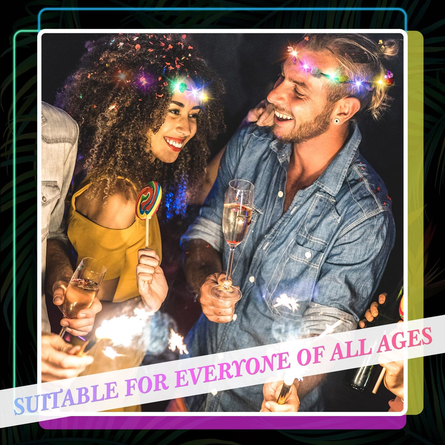 Yunsailing 64 Pcs Halloween Light up Flower Crown LED Glow Party Headband Girl Headpiece Glowing Floral Headdress(Classic)